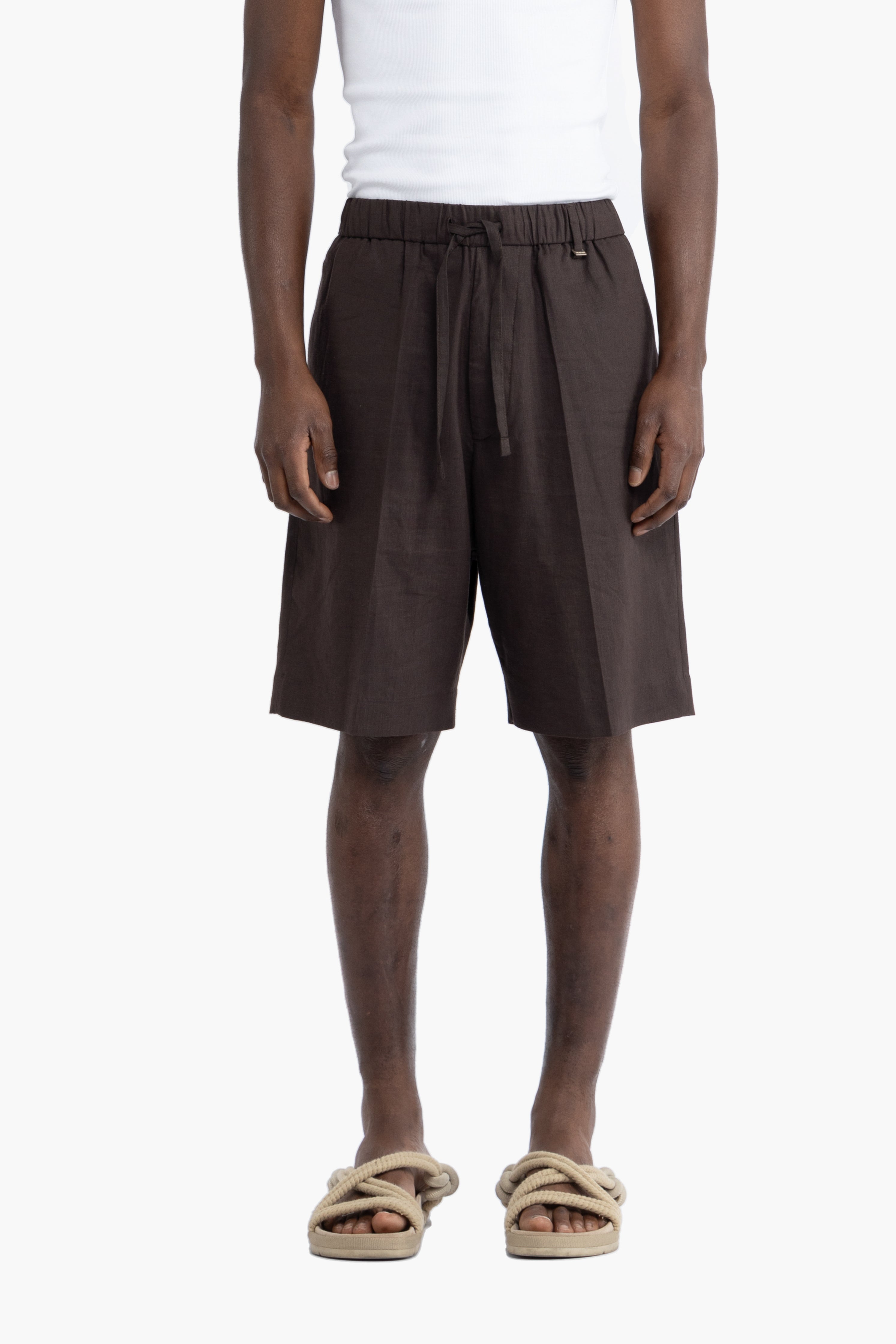 Bermuda con coulisse in lino - Moro