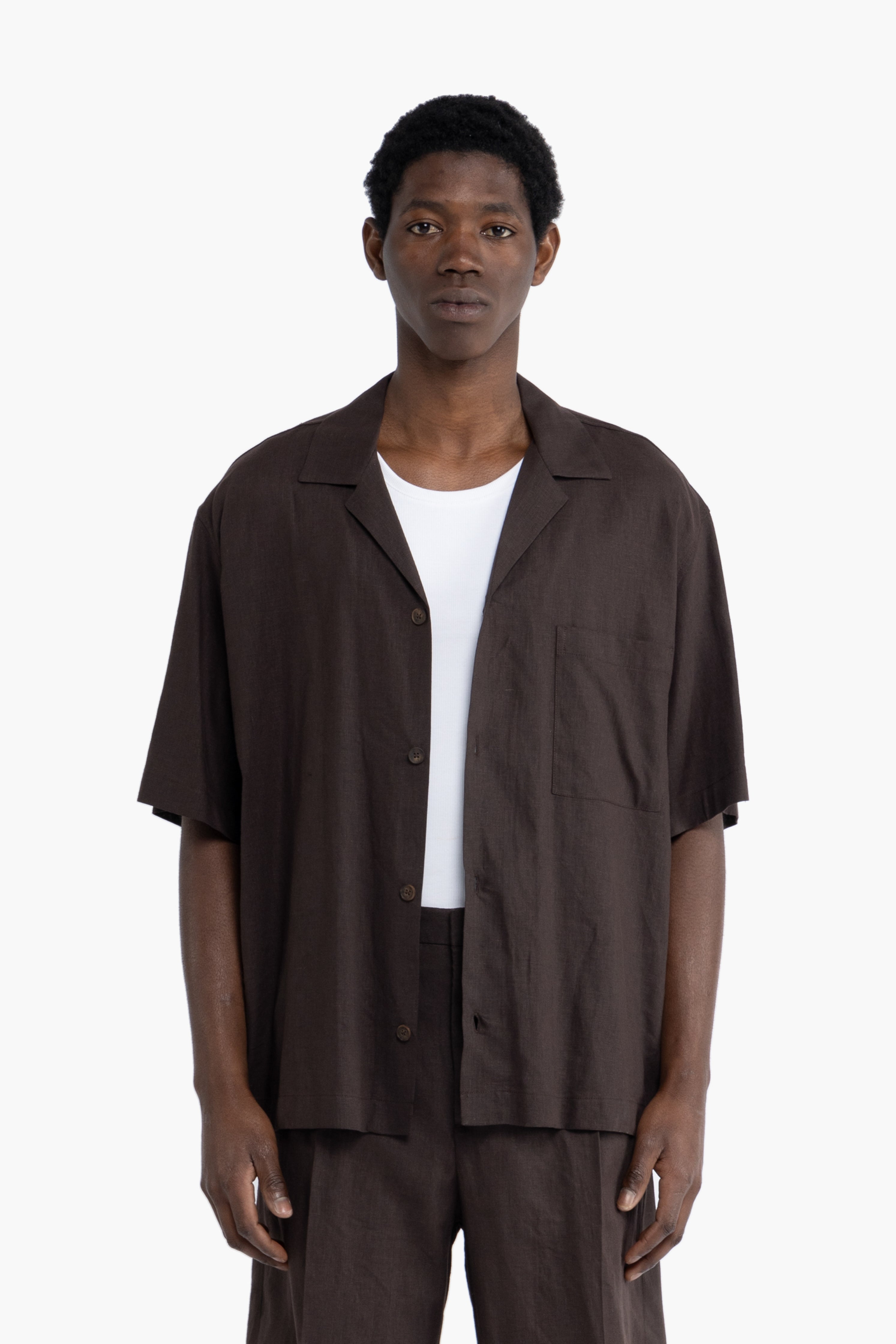 Camicia maniche corte in lino - Moro