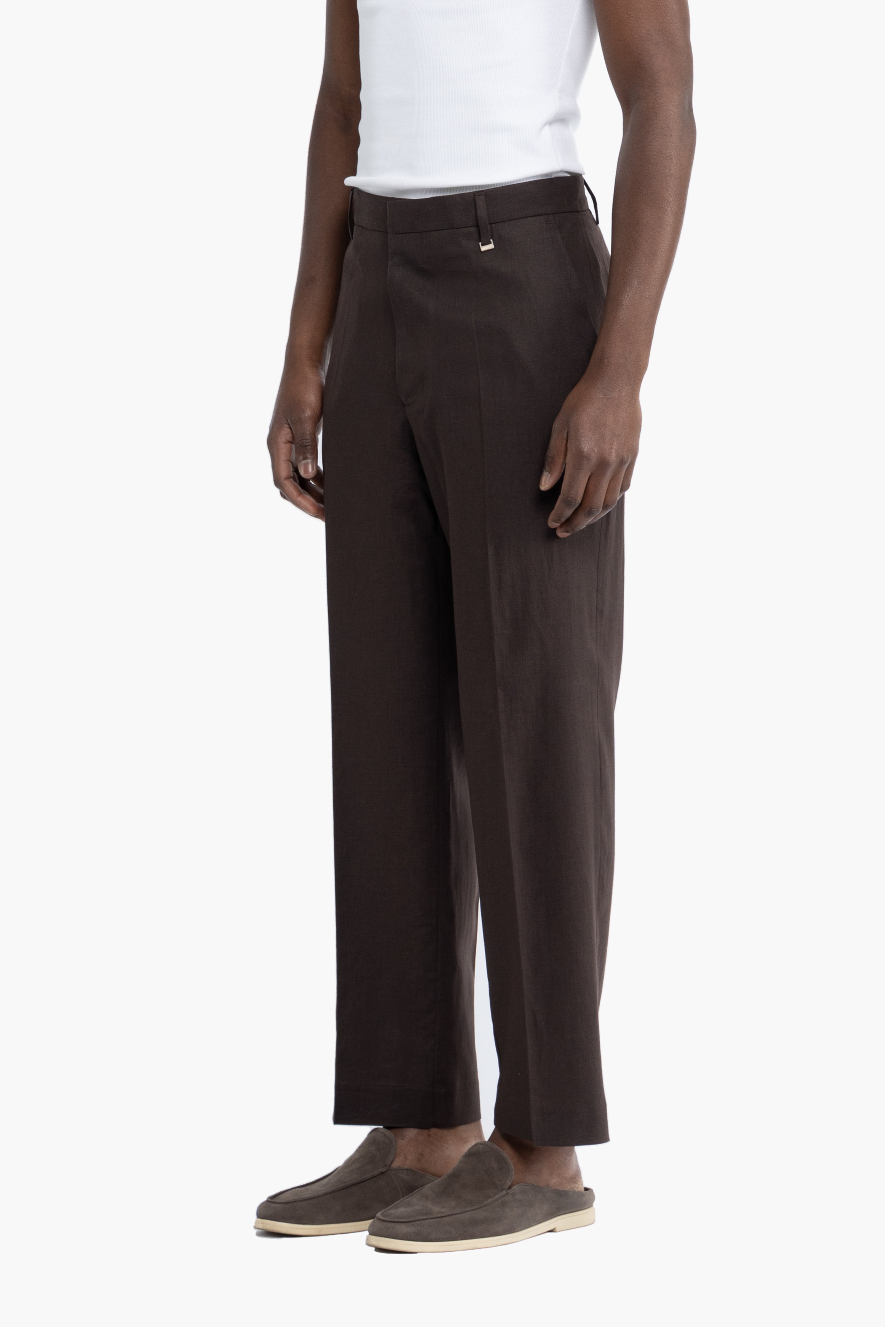 Pantalone tasca america in lino - Moro