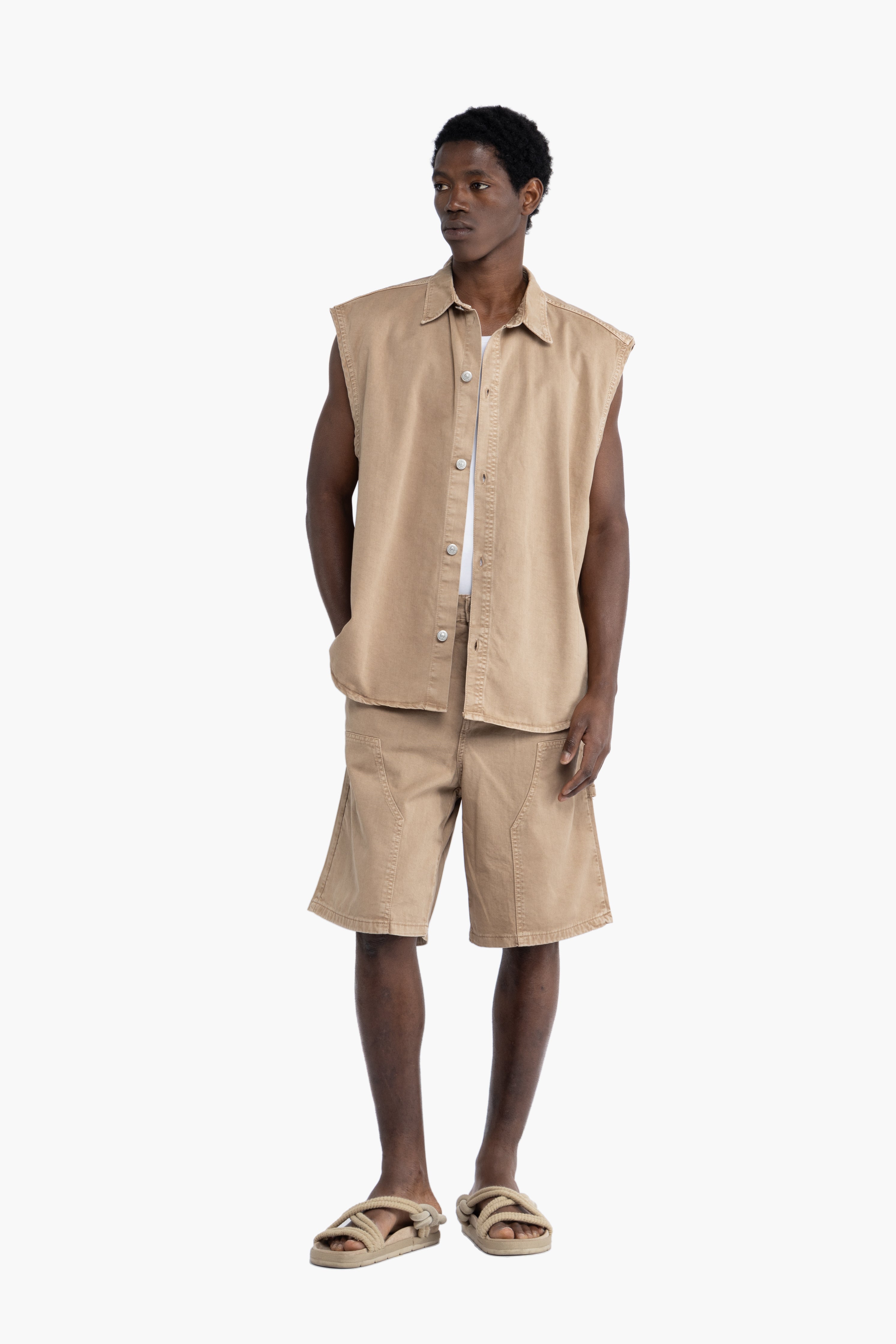 Bermuda carpenter in cotone denim - Beige