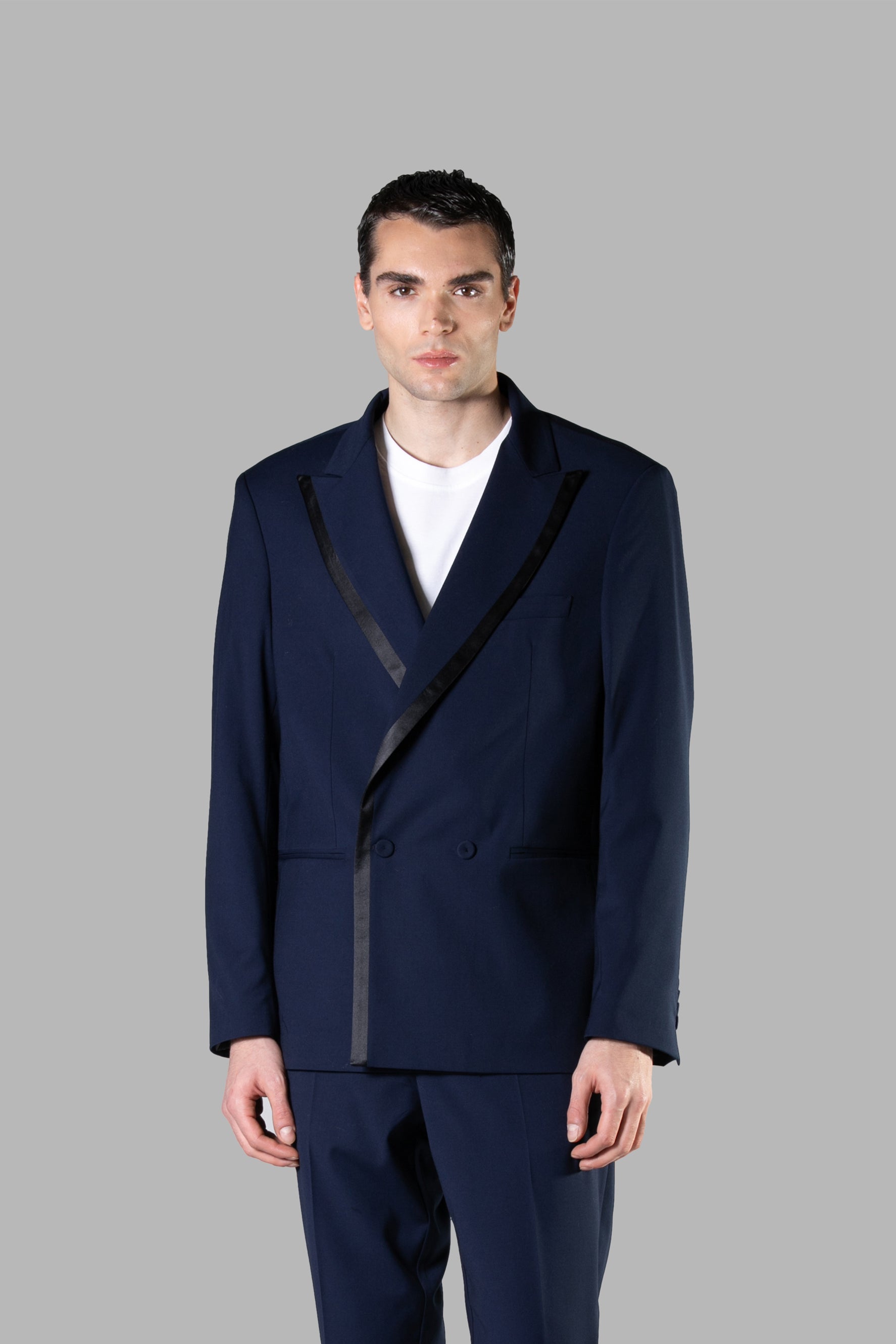 Veste de smoking à profil satiné - Bleue
