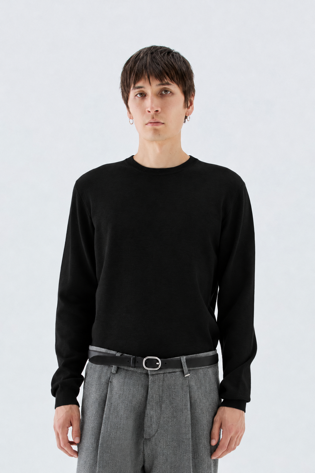 Girocollo in maglia rasata - Nero