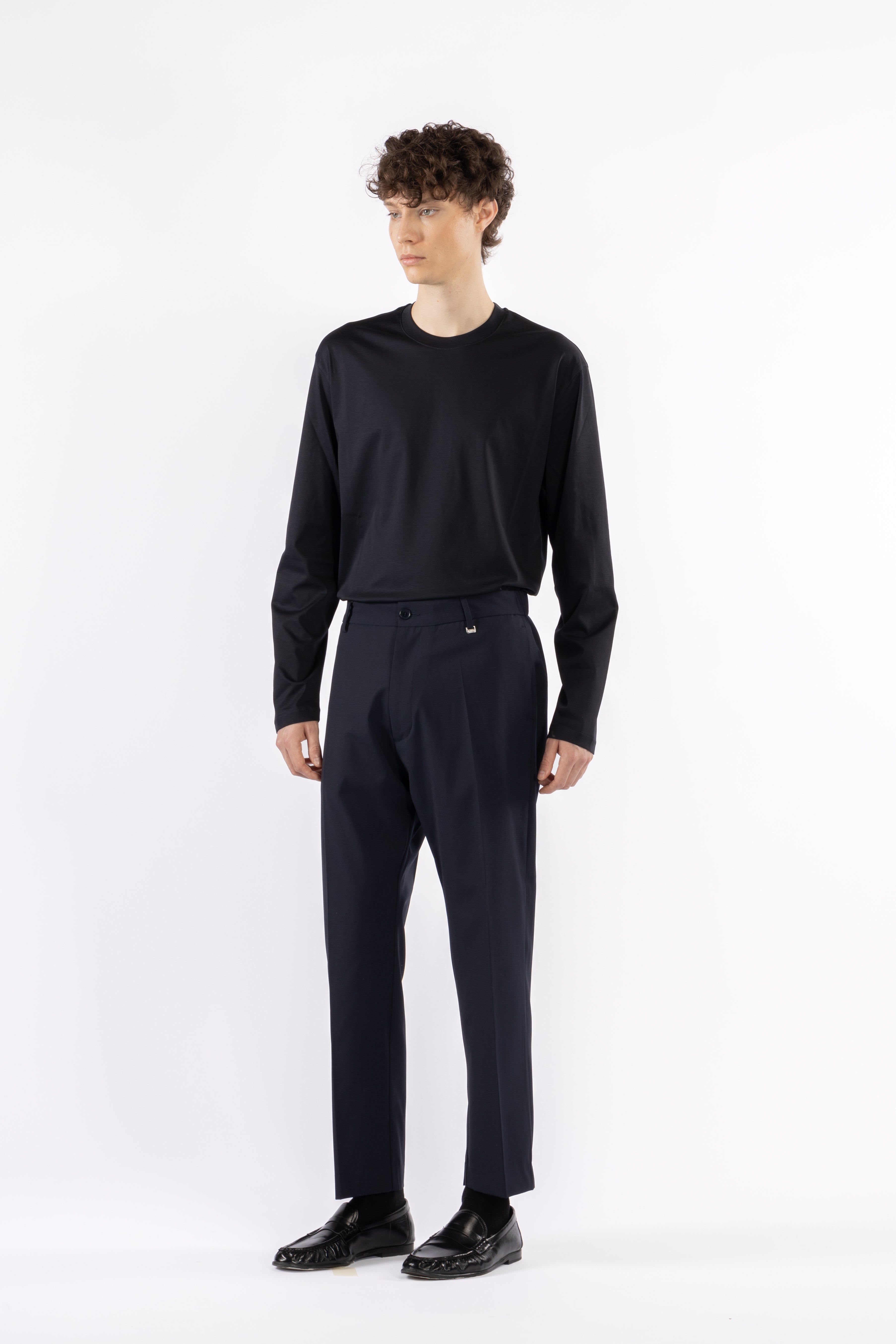 Pantalone con elastico retro in misto lana - Blu