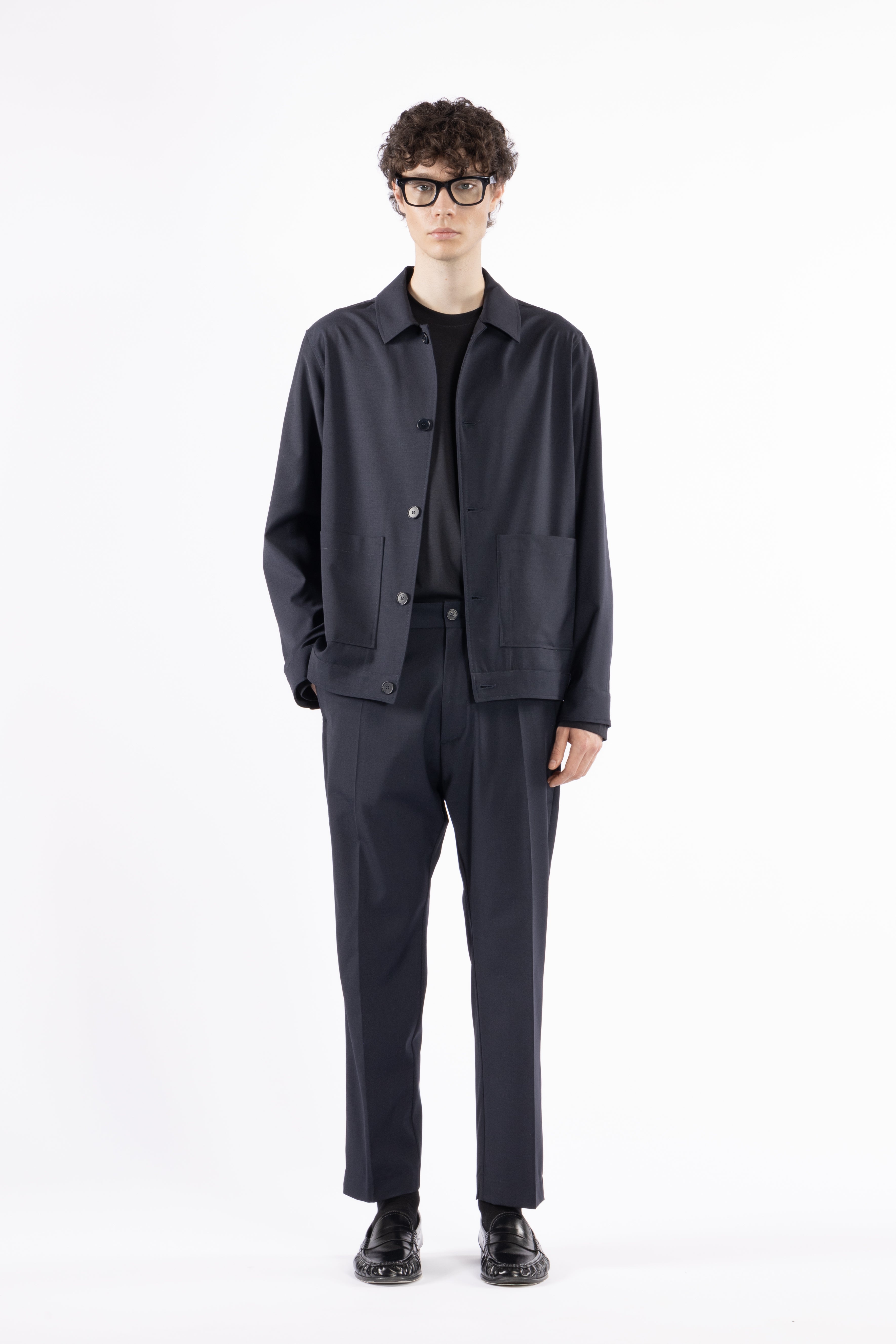 Giacca camicia sfoderata misto lana - Blu