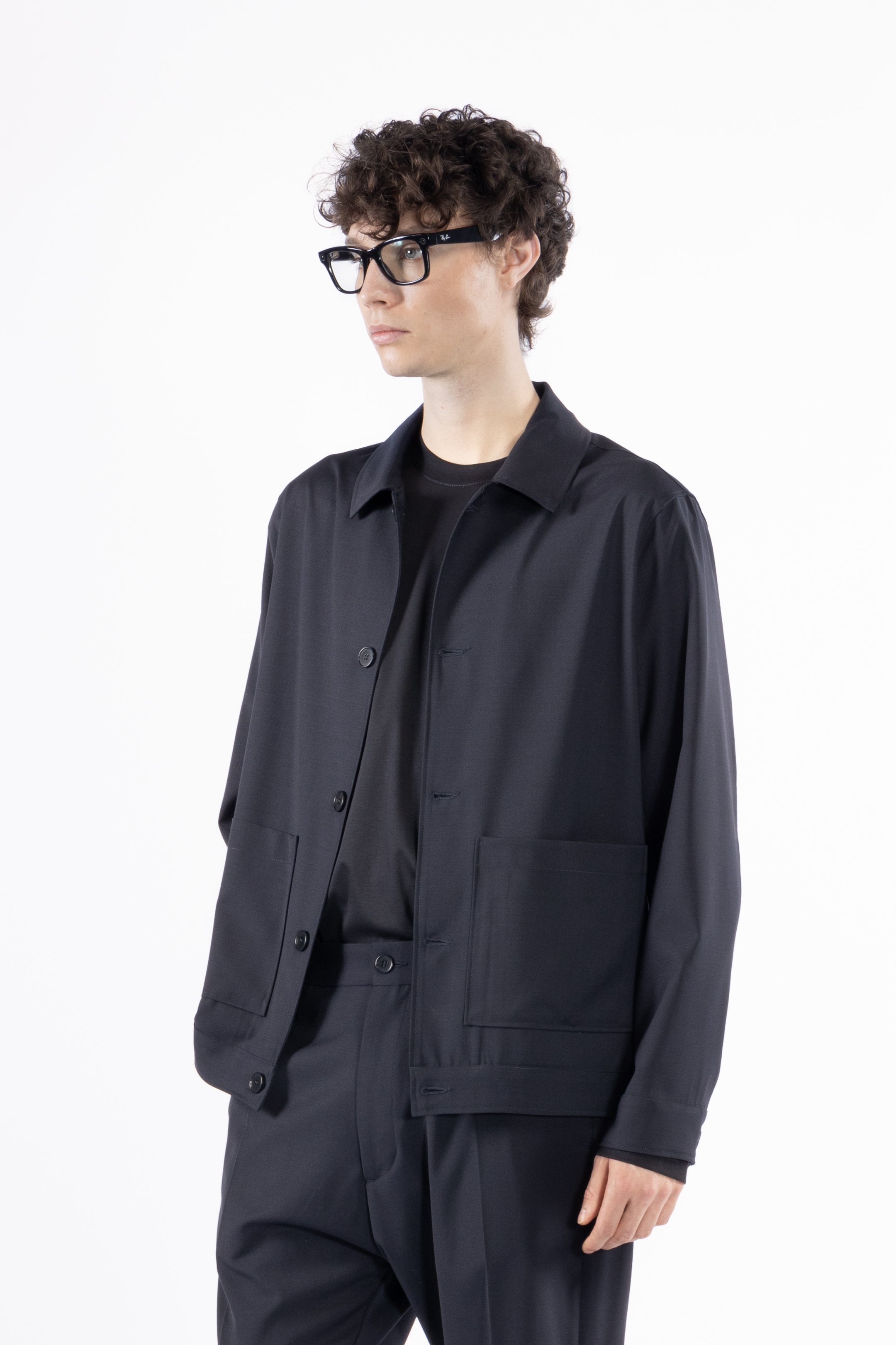 Giacca camicia sfoderata misto lana - Blu