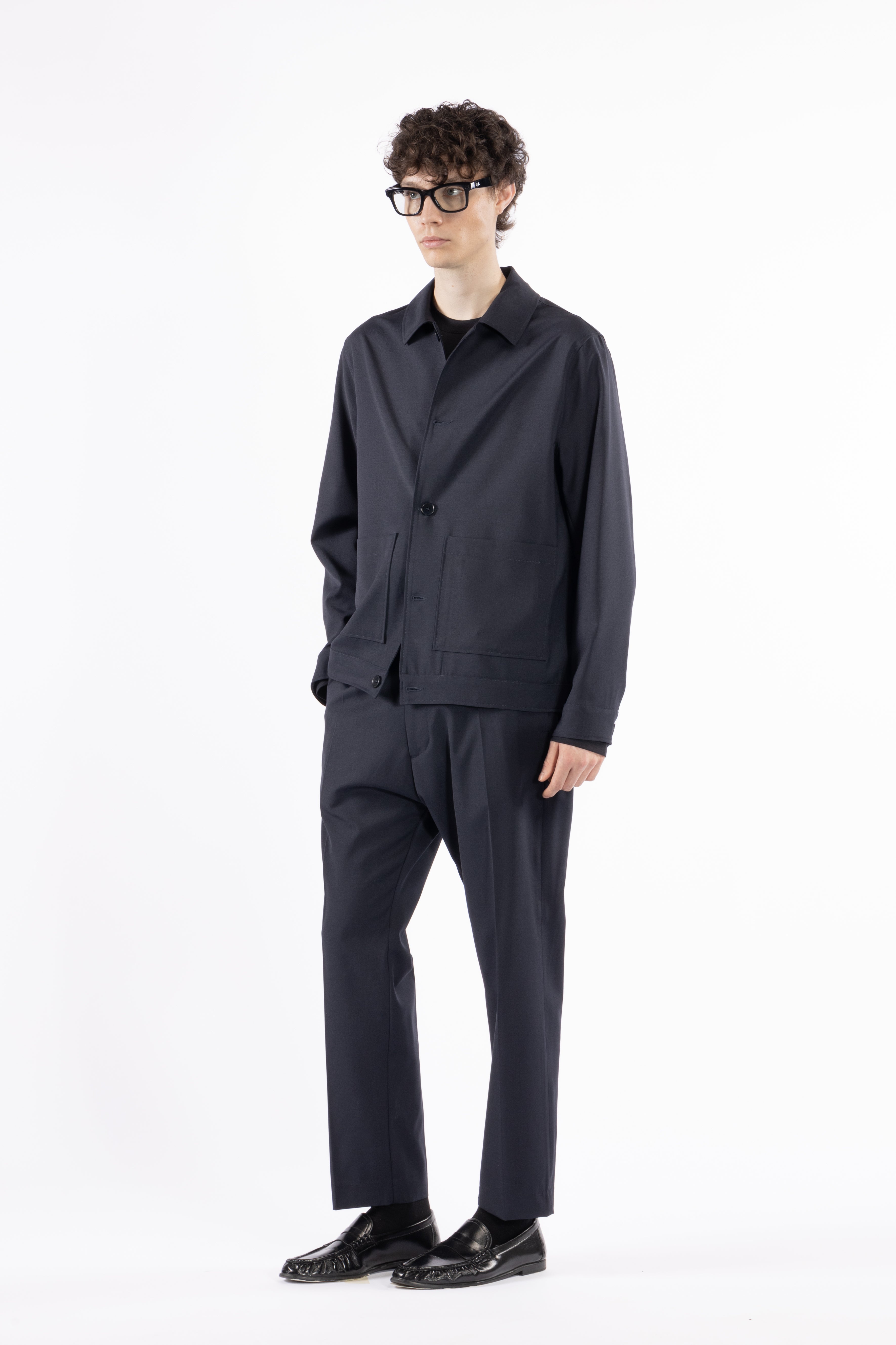 Giacca camicia sfoderata misto lana - Blu