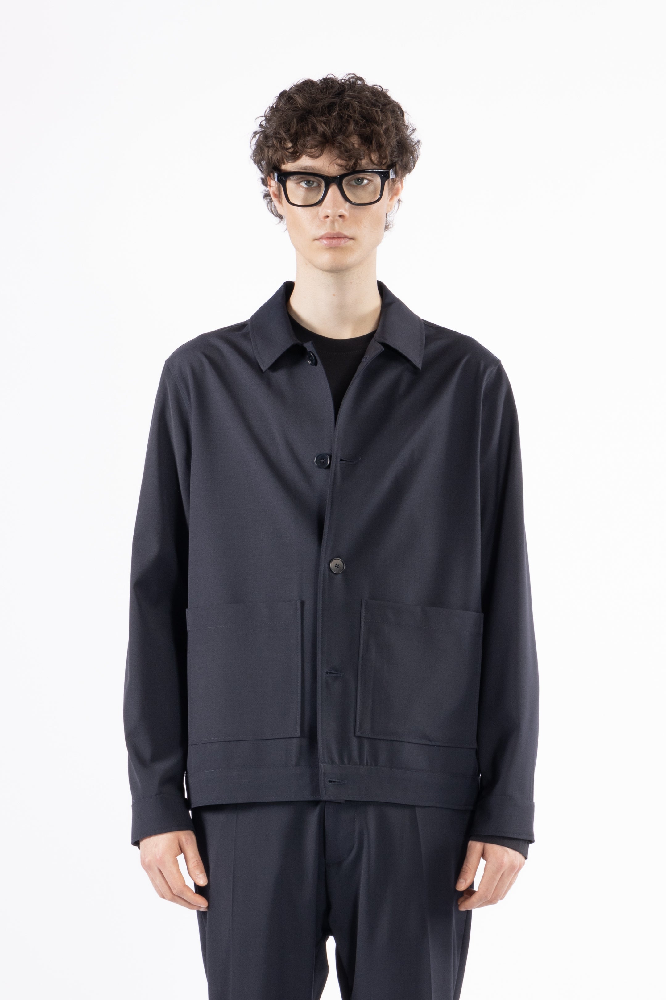 Giacca camicia sfoderata misto lana - Blu