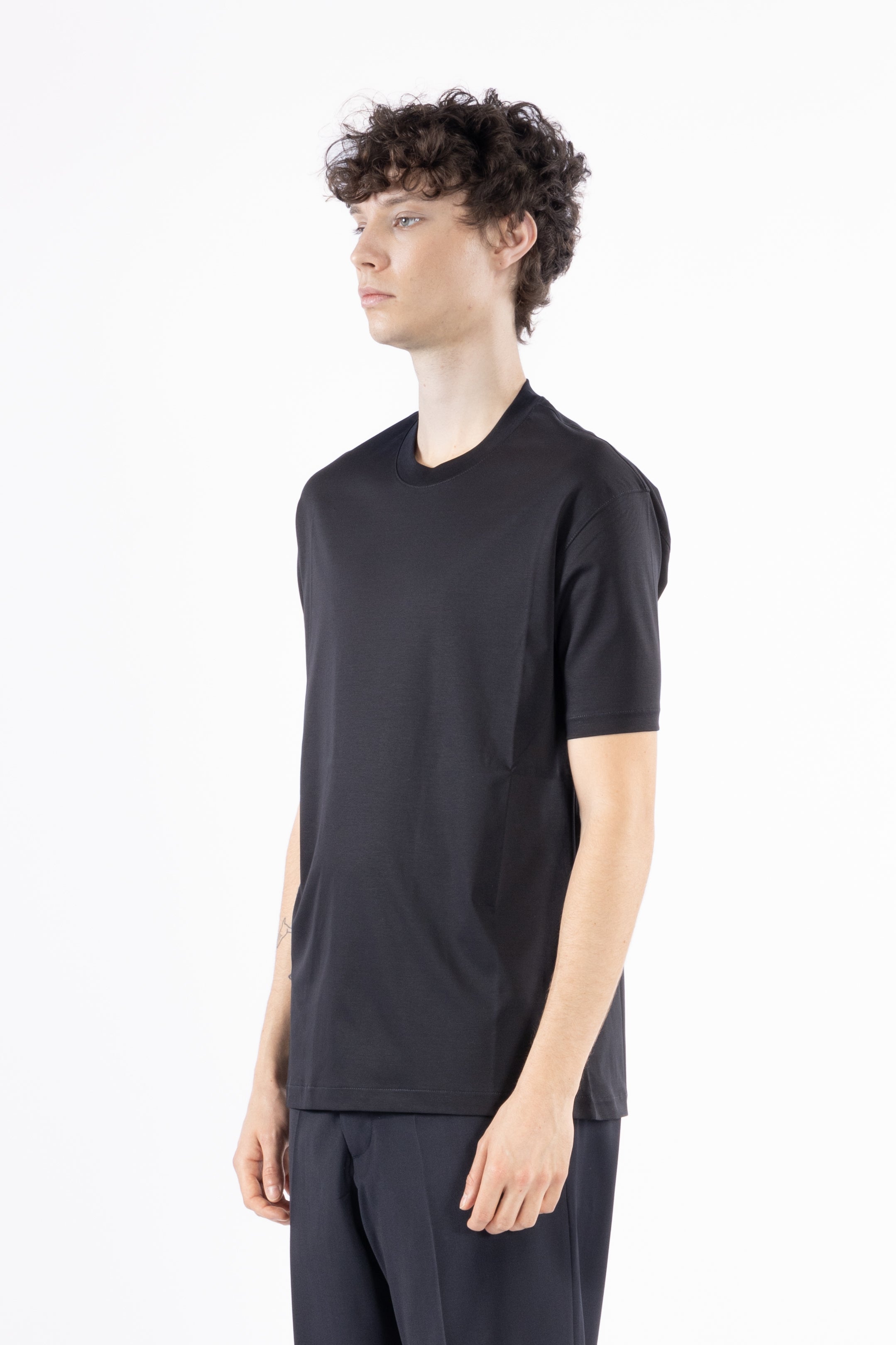 T-shirt girocollo in cotone mercerizzato - Blu
