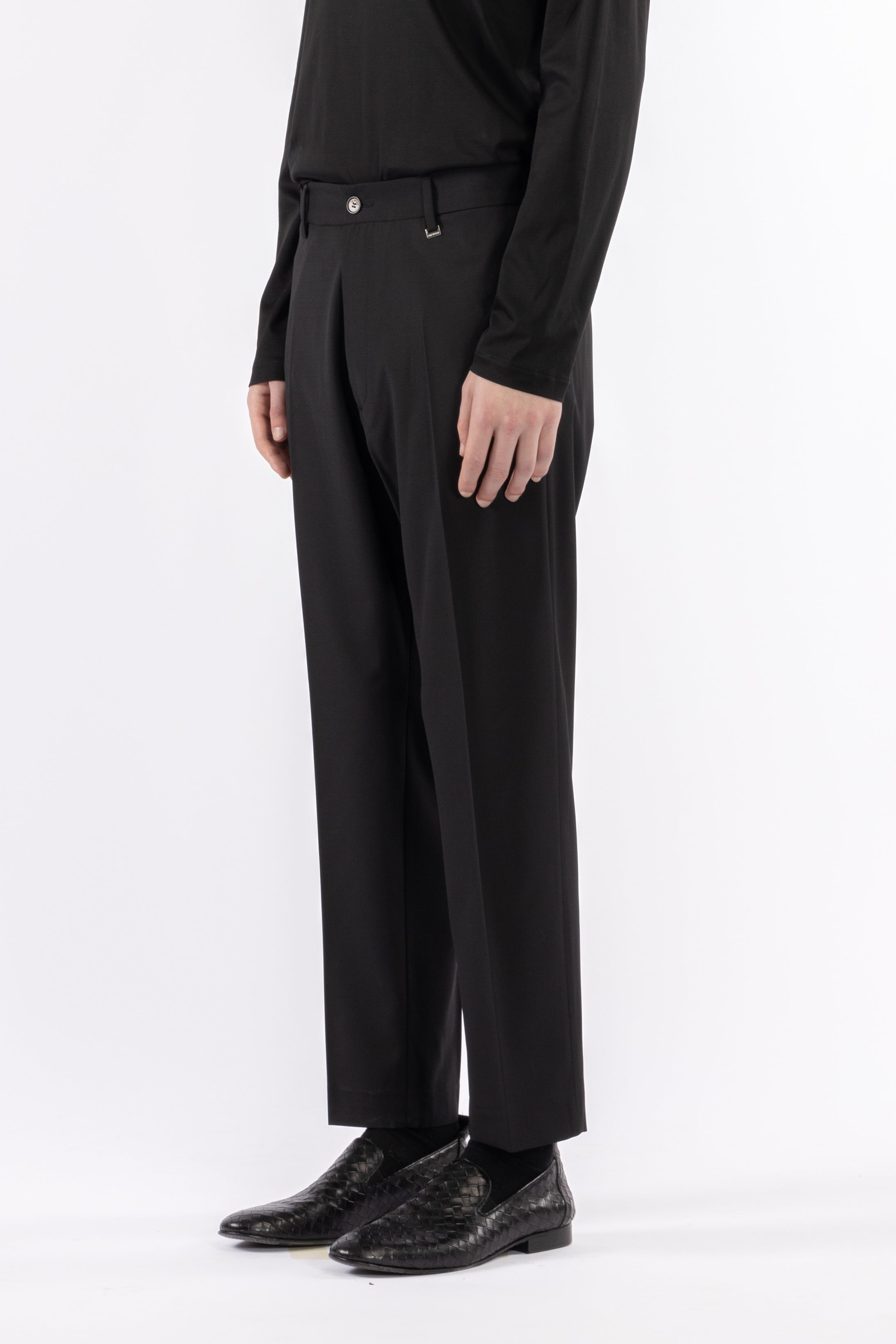 Pantalone con elastico retro in misto lana - Nero