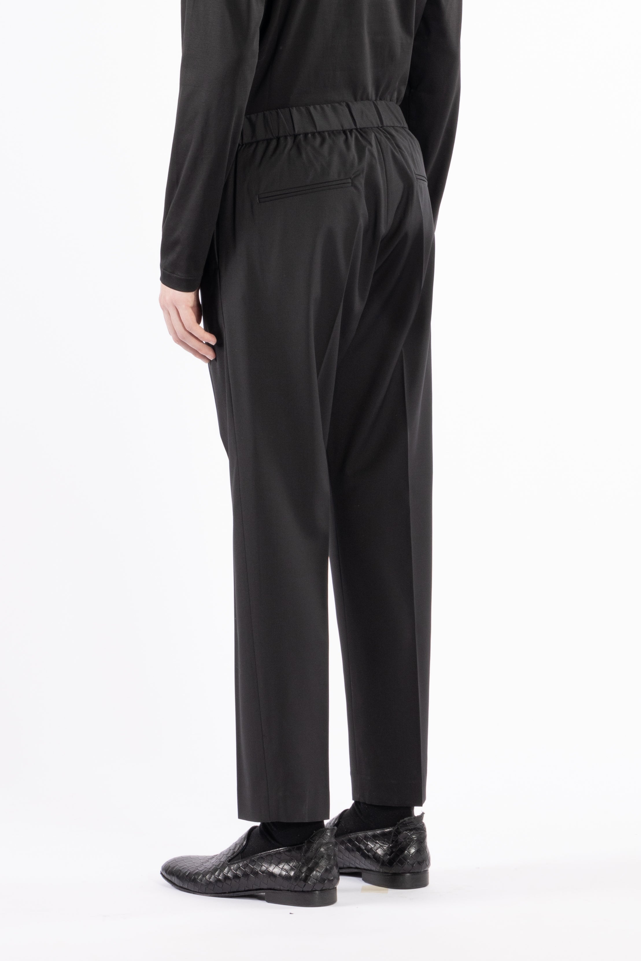 Pantalone con elastico retro in misto lana - Nero