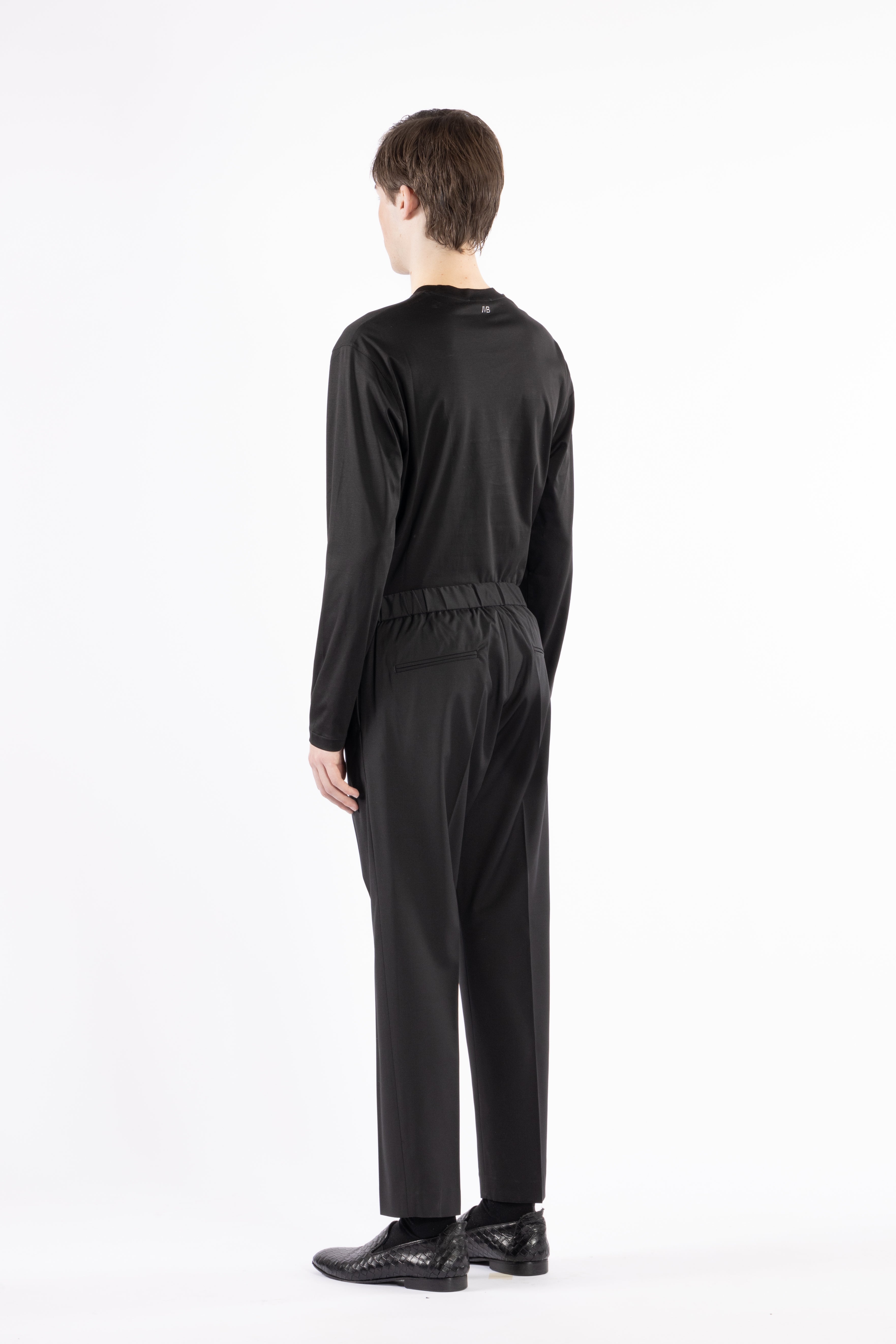 Pantalone con elastico retro in misto lana - Nero