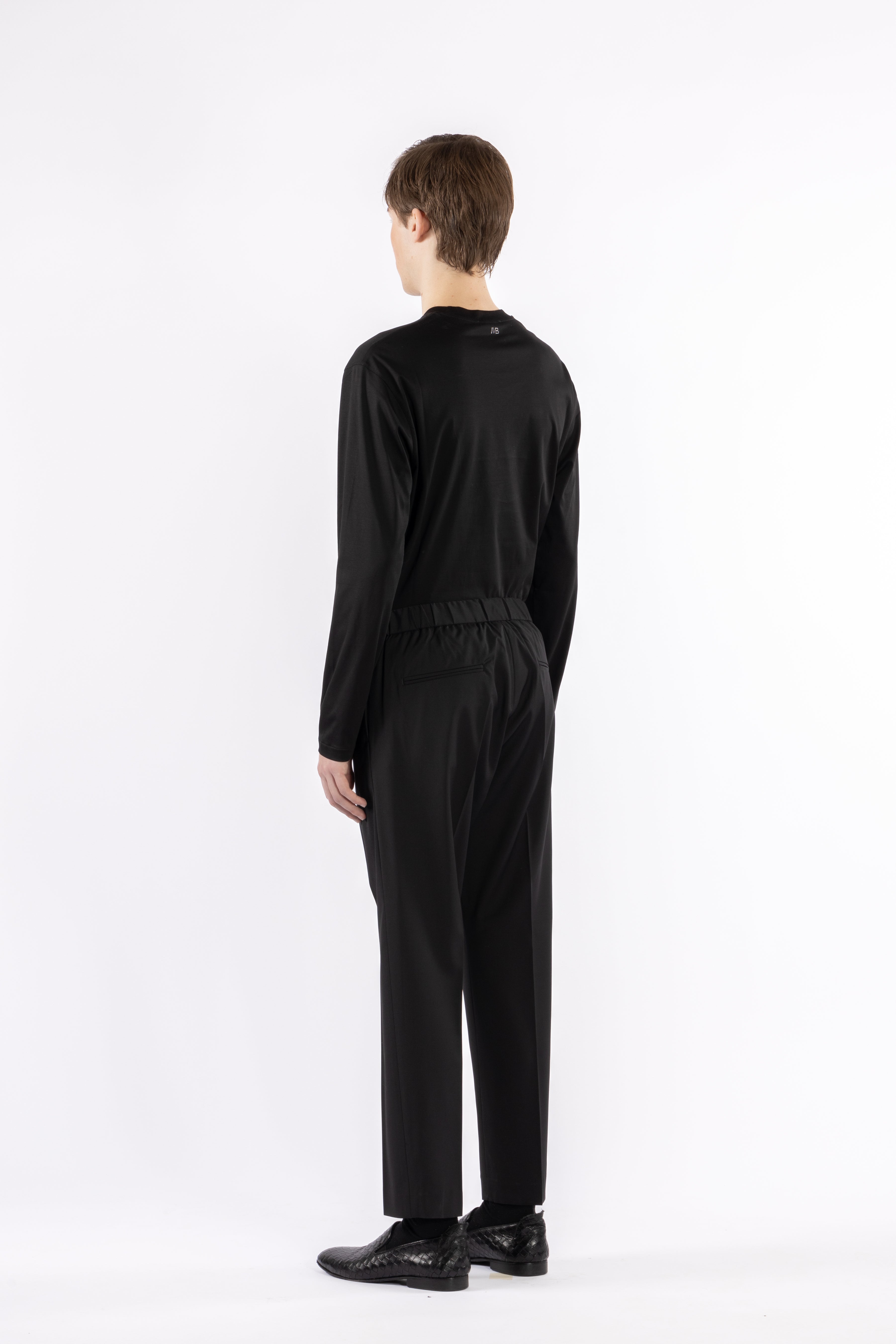 Pantalone con elastico retro in misto lana - Nero