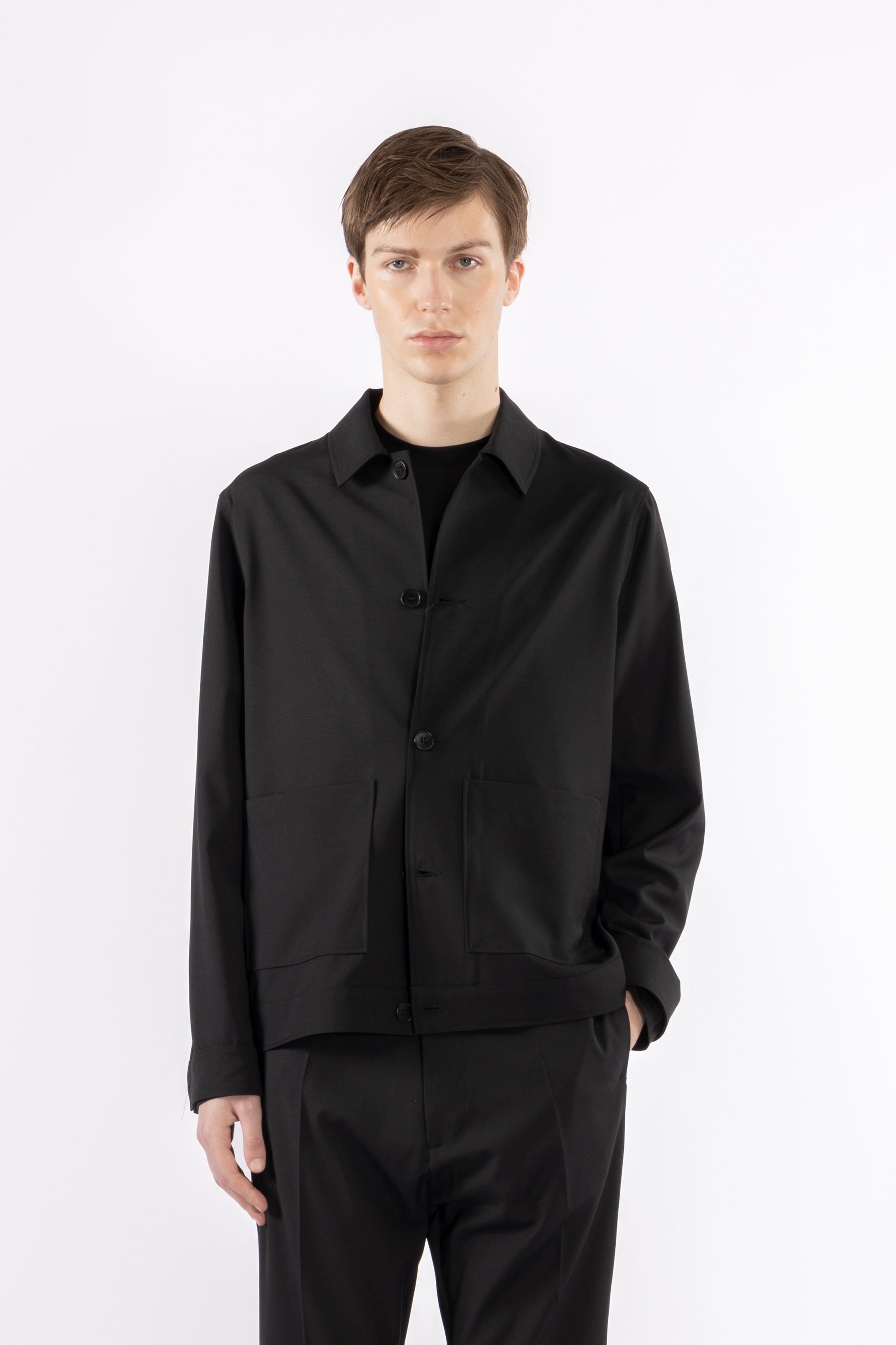 Giacca camicia sfoderata misto lana - Nero