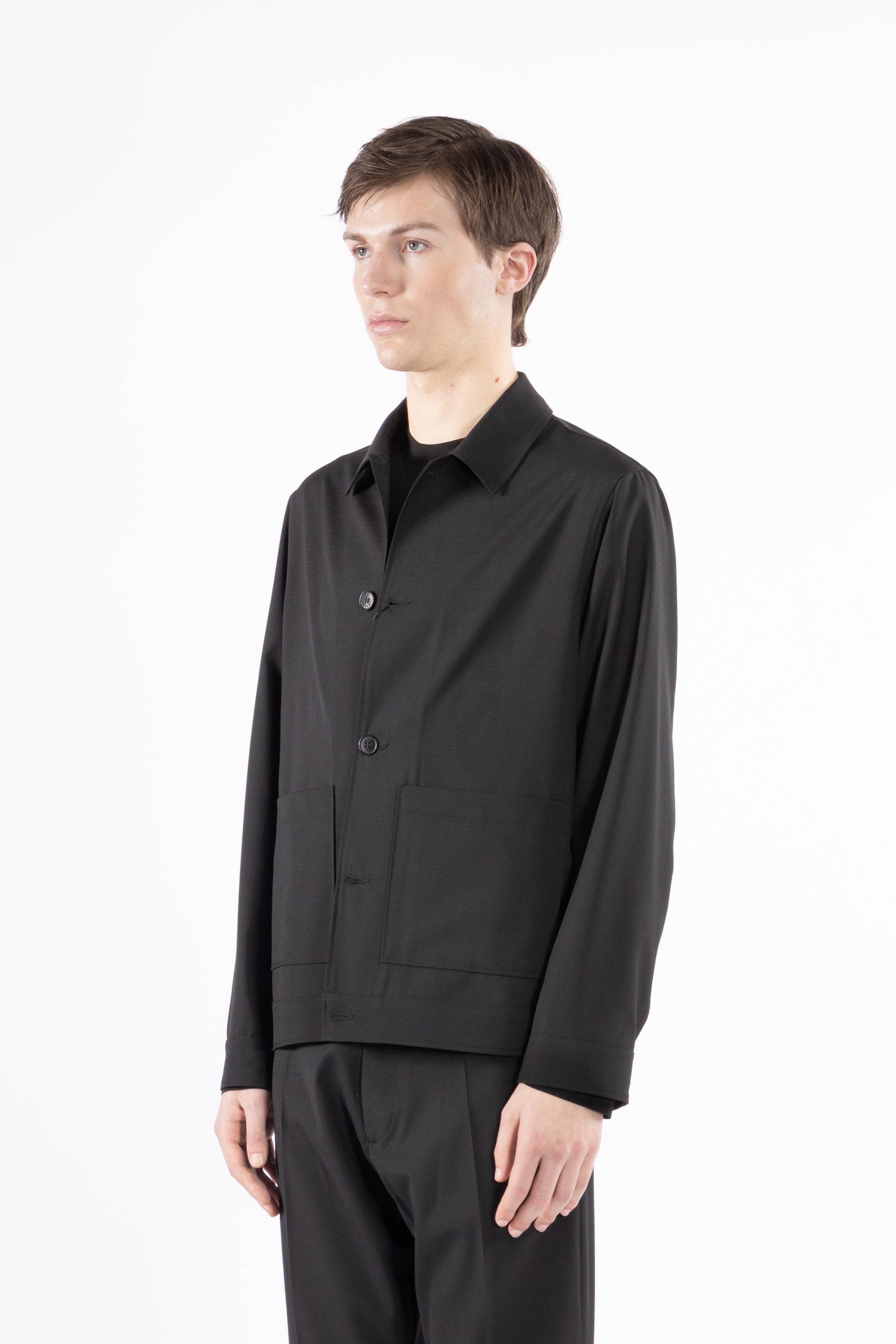 Giacca camicia sfoderata misto lana - Nero
