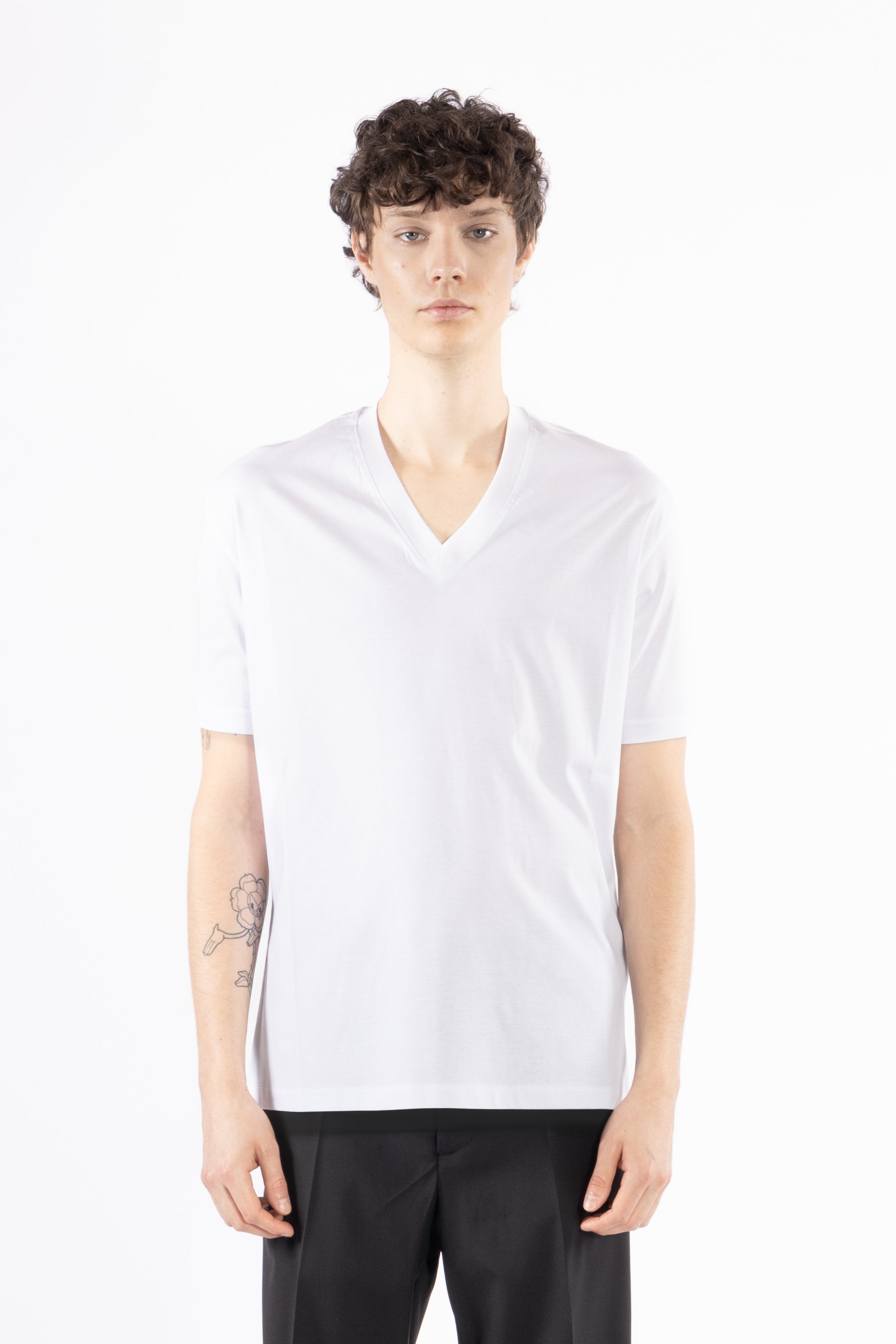 T-shirt scollo a punta cotone mercerizzato - Bianco