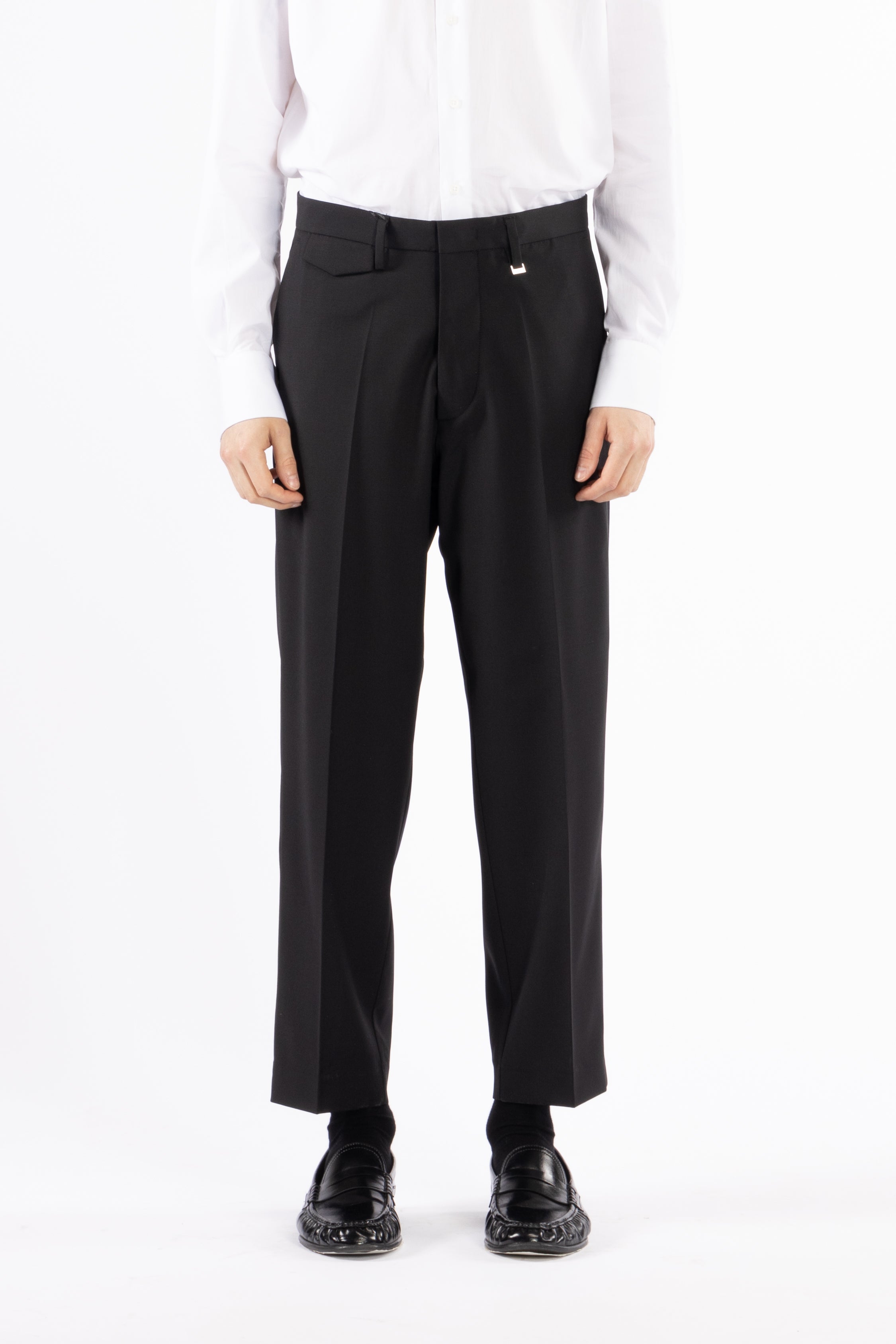 Pantalone regolare in misto lana - Nero