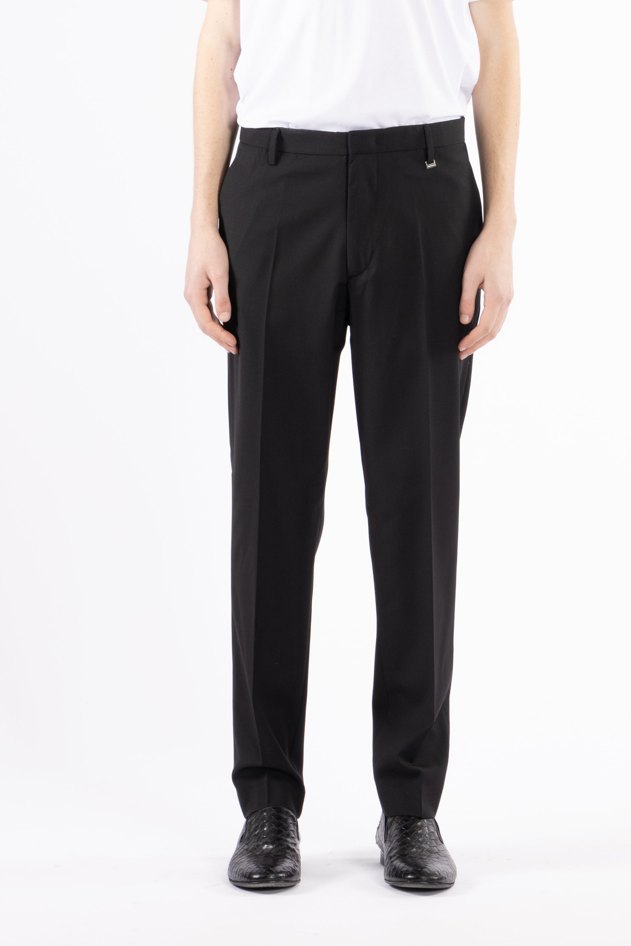 Pantalone regolare in misto lana - Nero