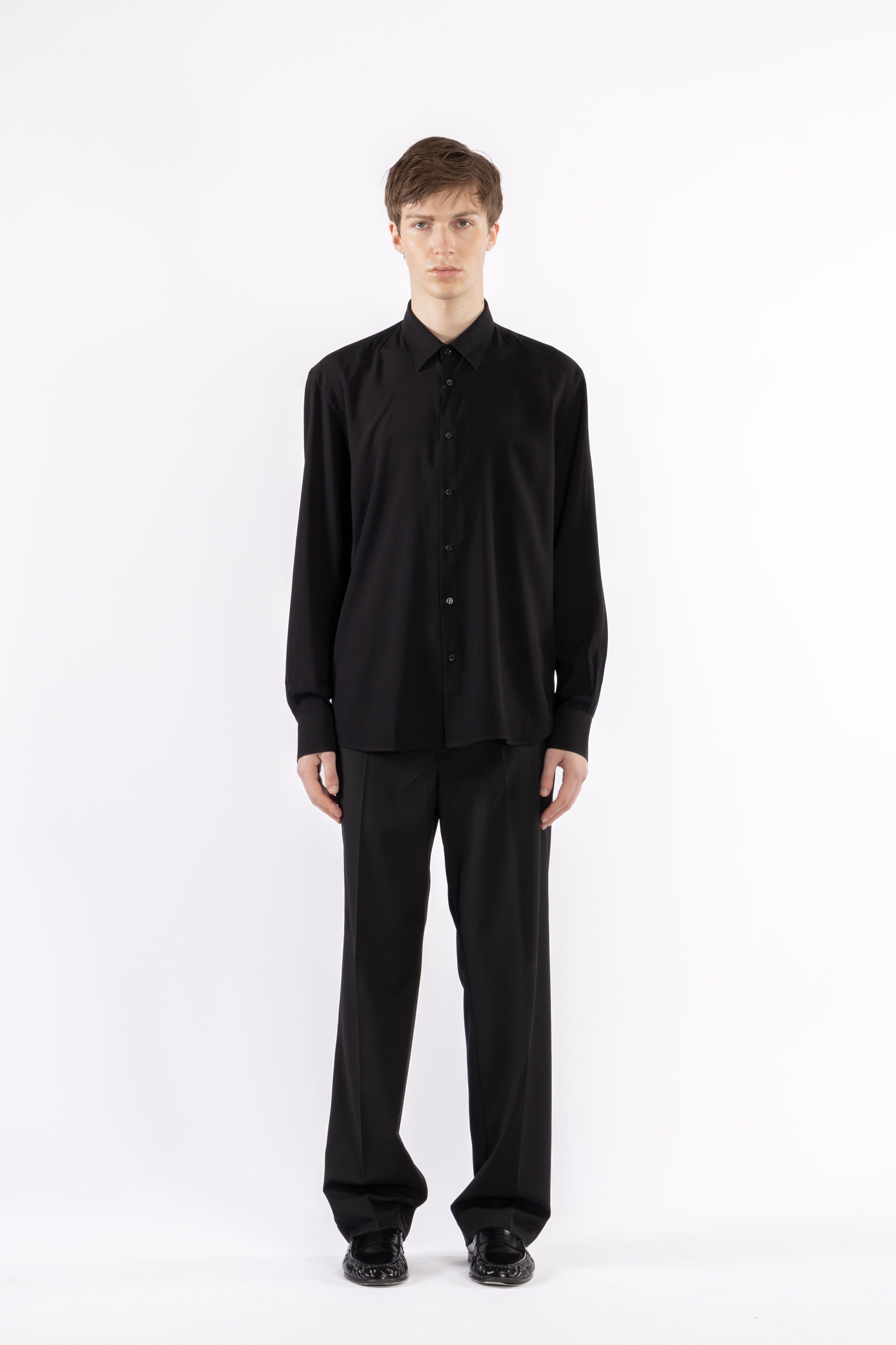 Camicia morbida in viscosa - Nero