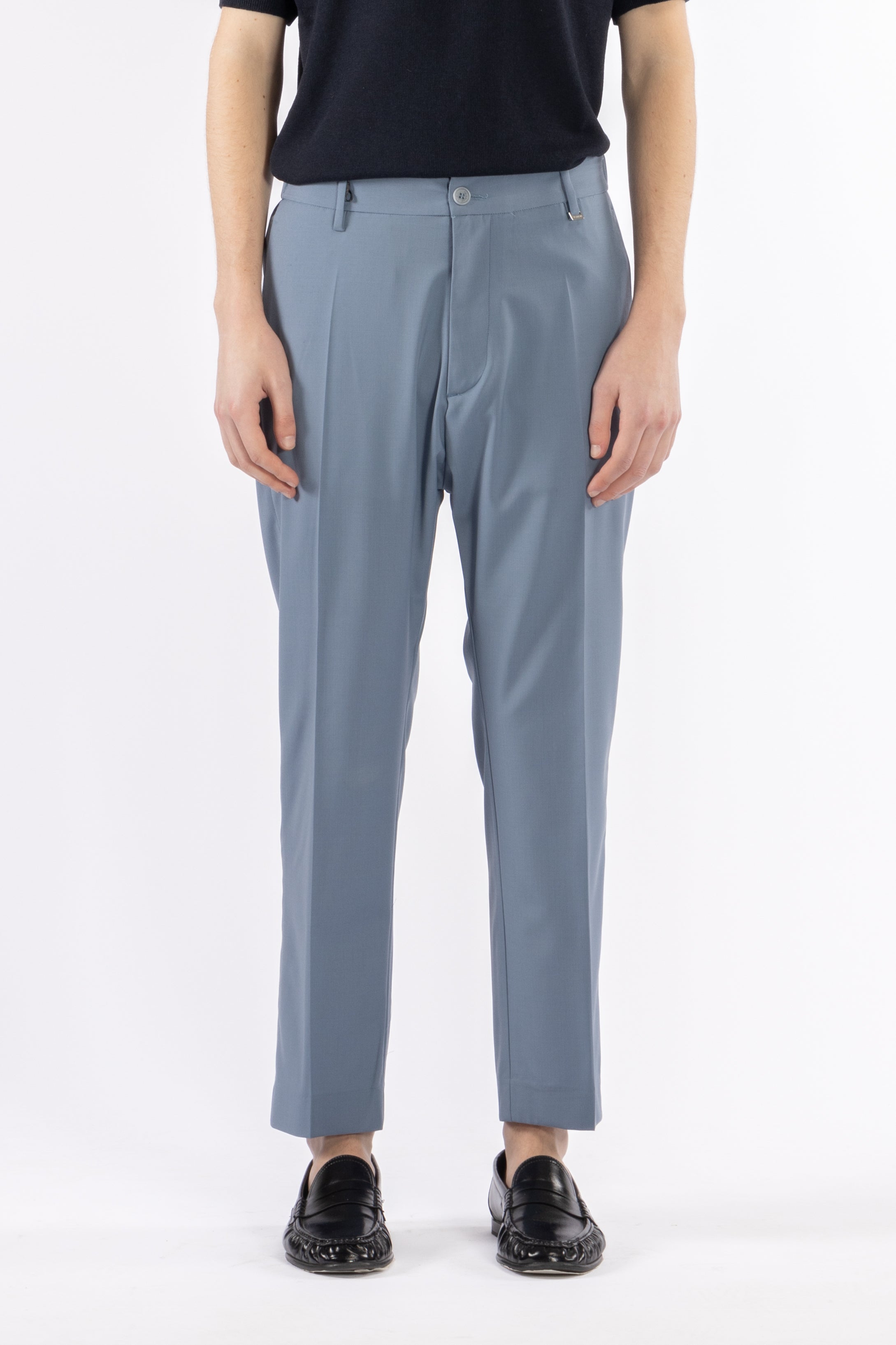 Pantalone con elastico retro in misto lana - Indaco