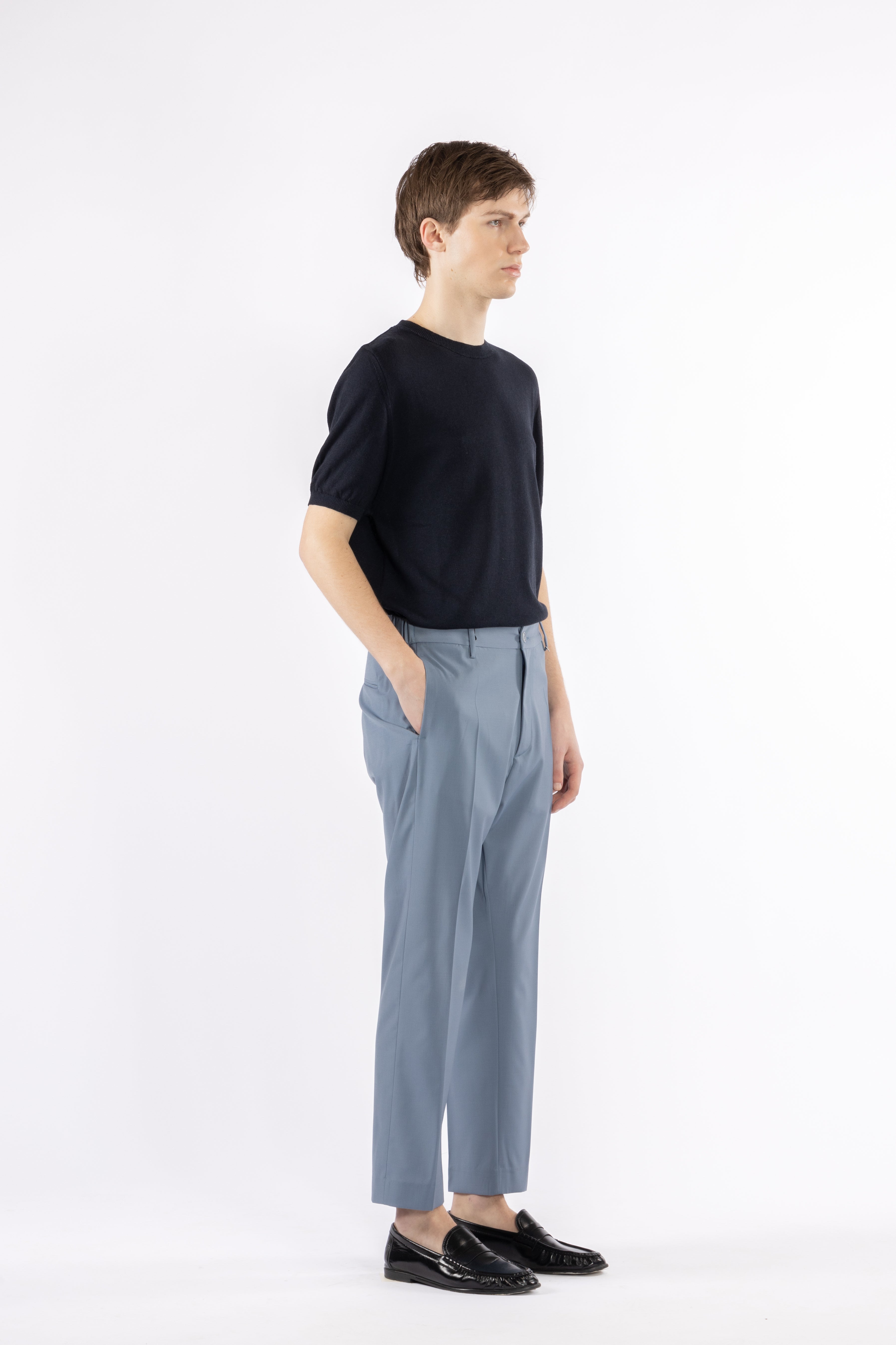 Pantalone con elastico retro in misto lana - Indaco