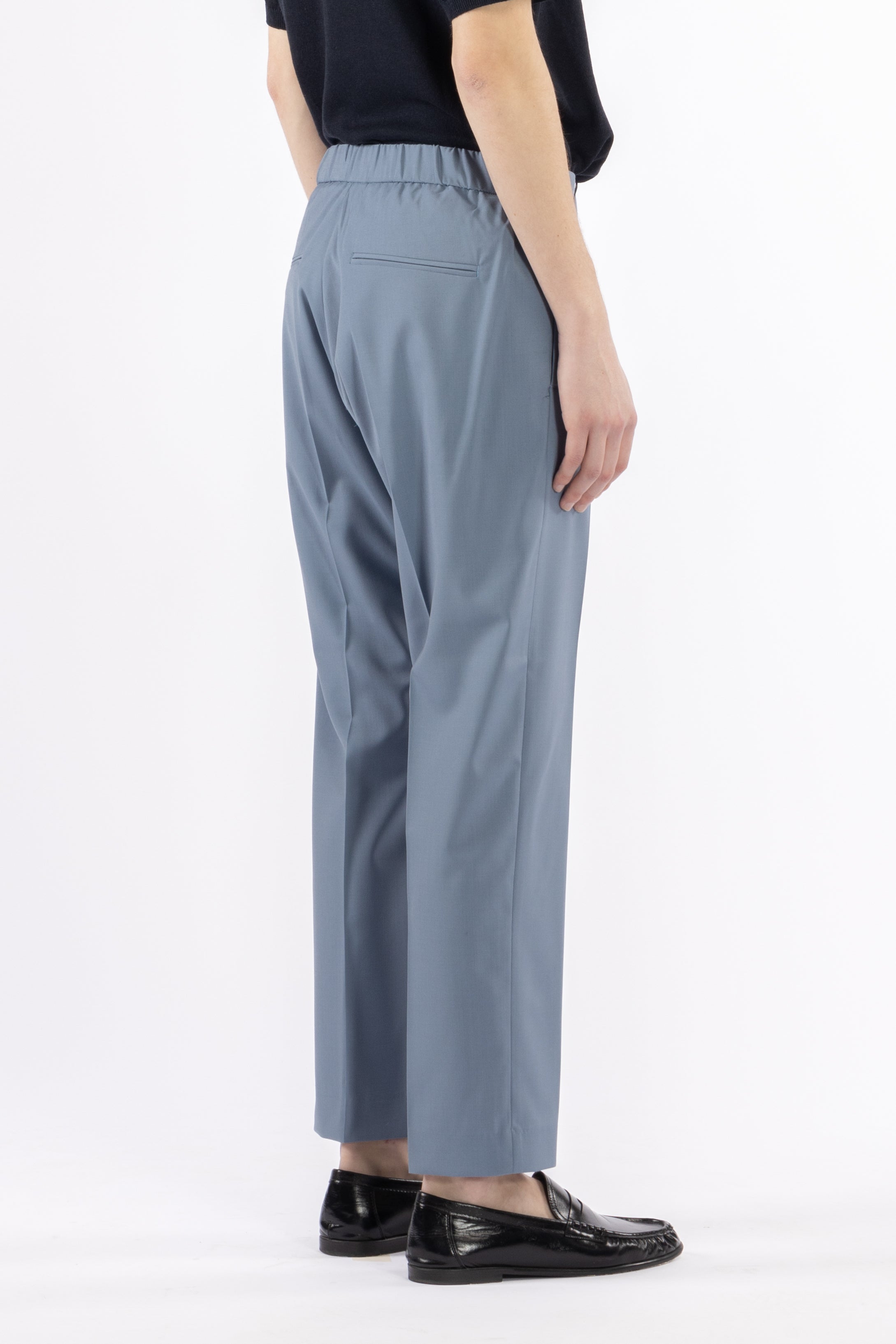 Pantalone con elastico retro in misto lana - Indaco