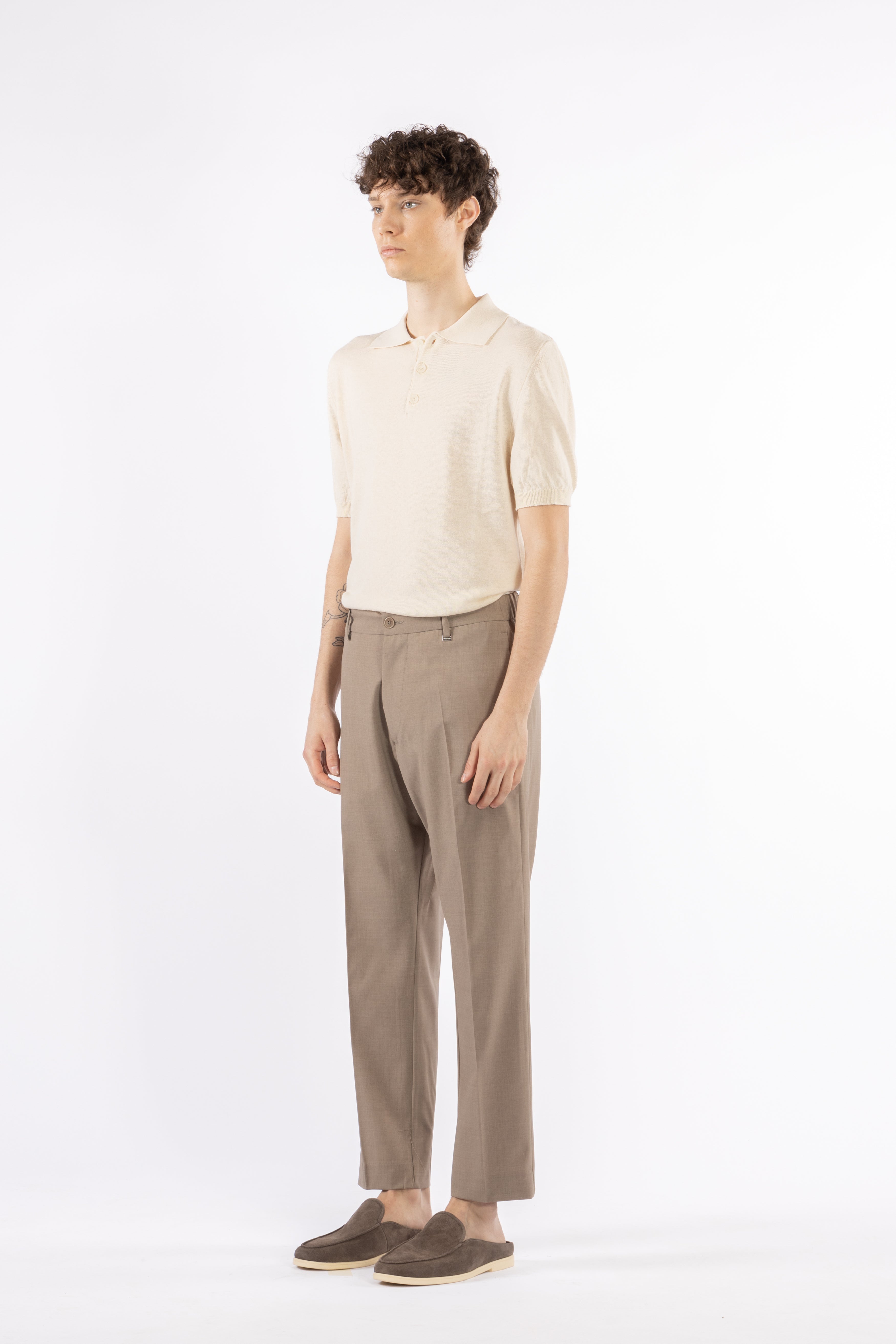 Pantalone con elastico retro in misto lana - Taupe