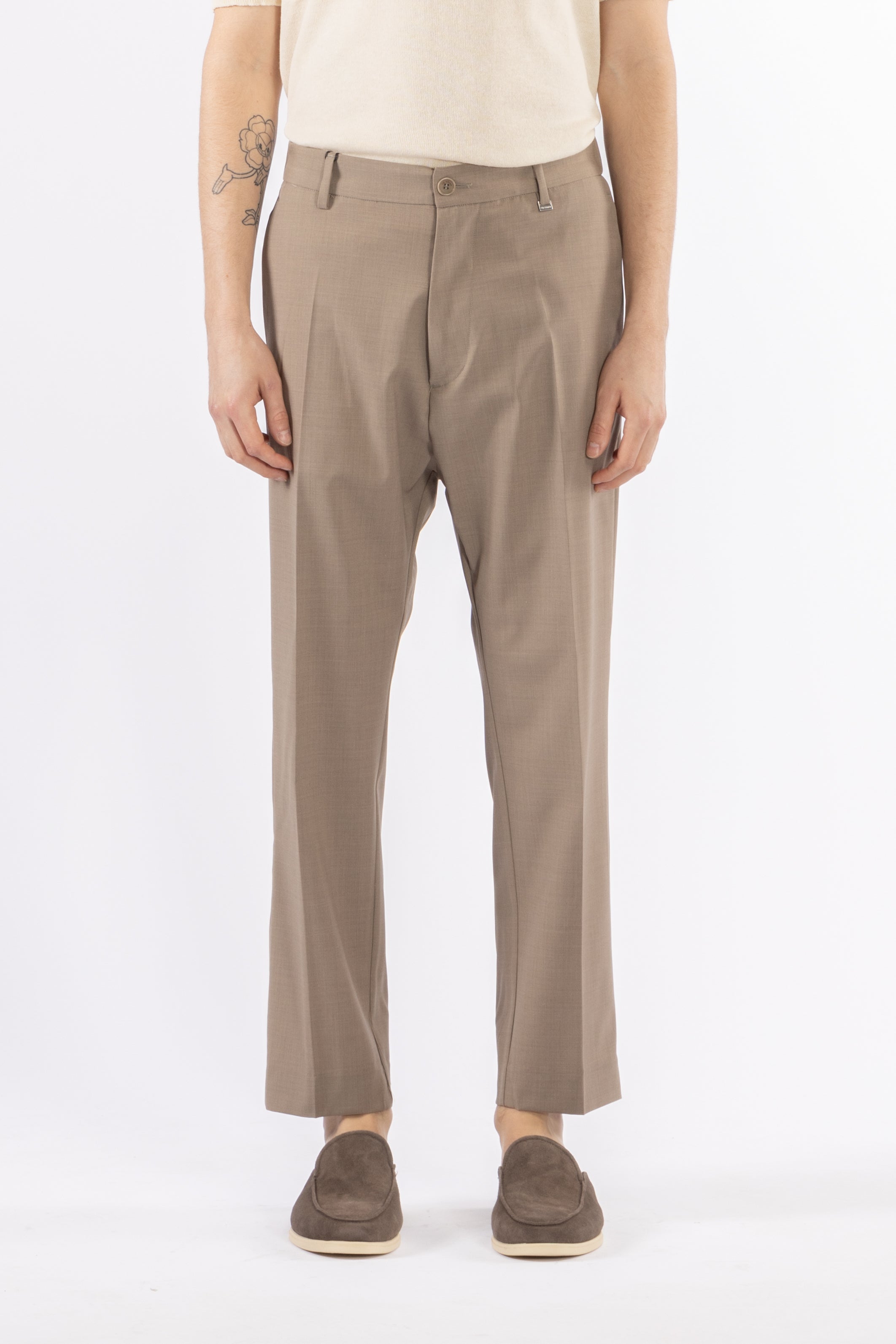 Pantalone con elastico retro in misto lana - Taupe