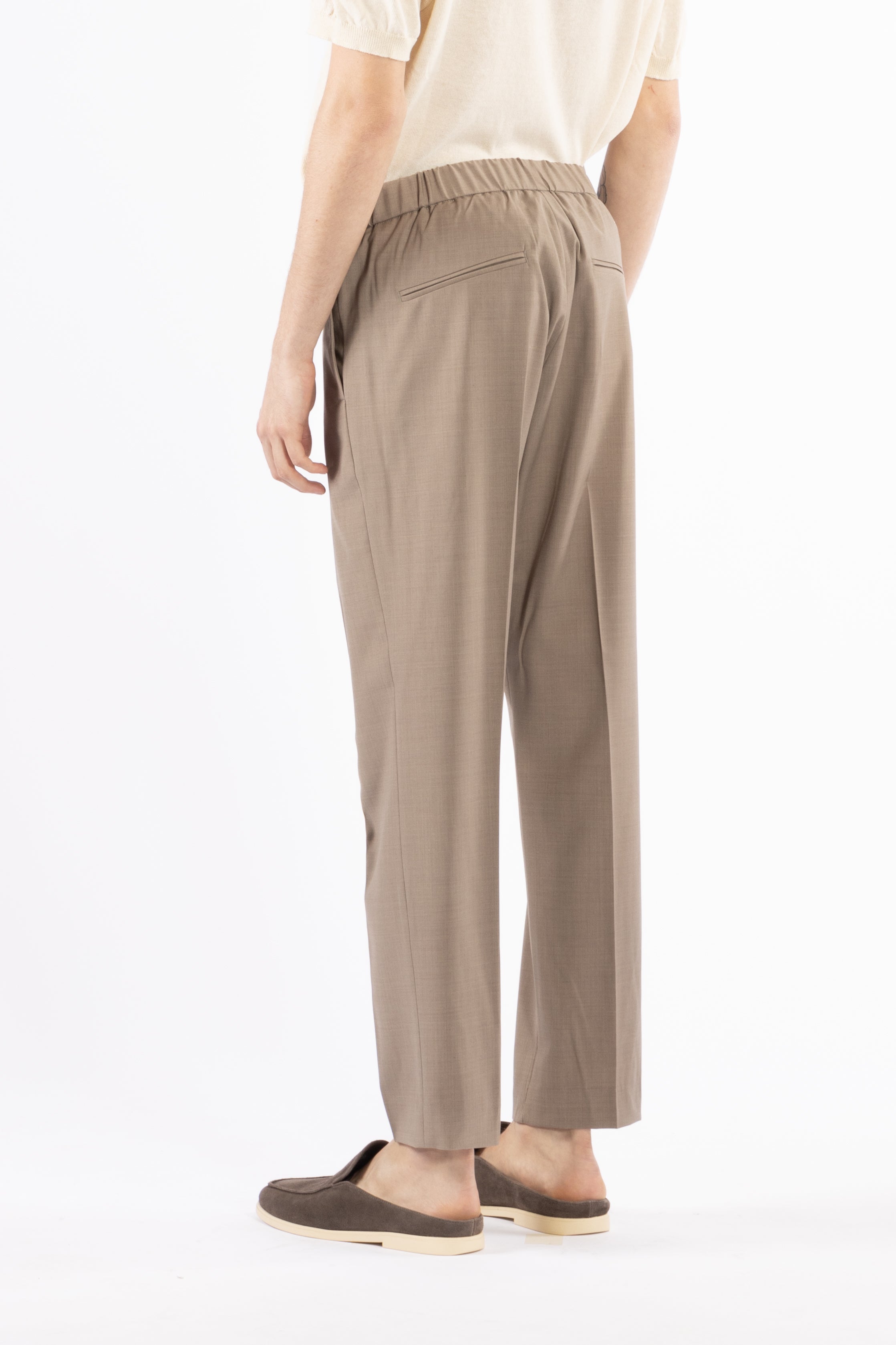 Pantalone con elastico retro in misto lana - Taupe