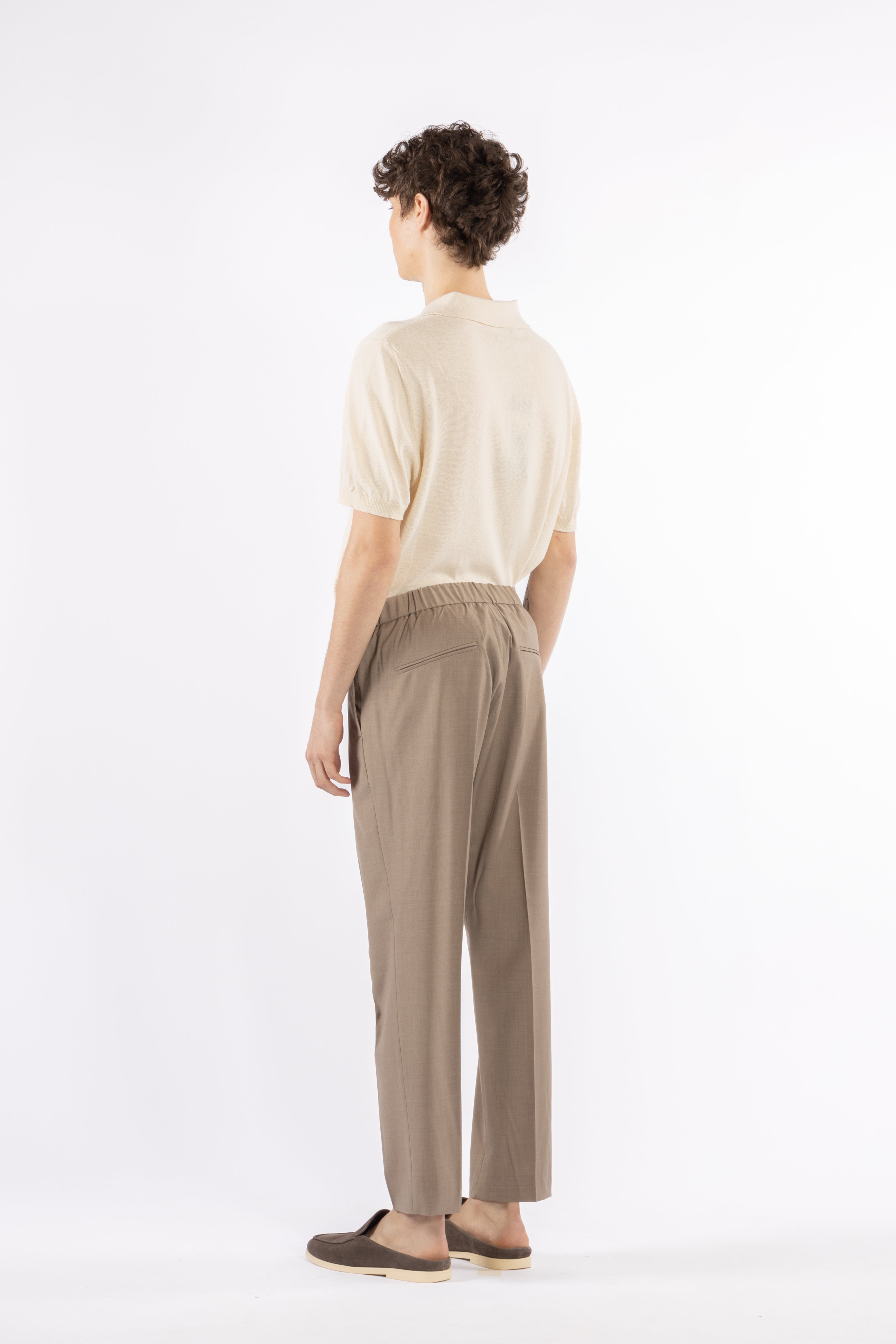 Pantalone con elastico retro in misto lana - Taupe