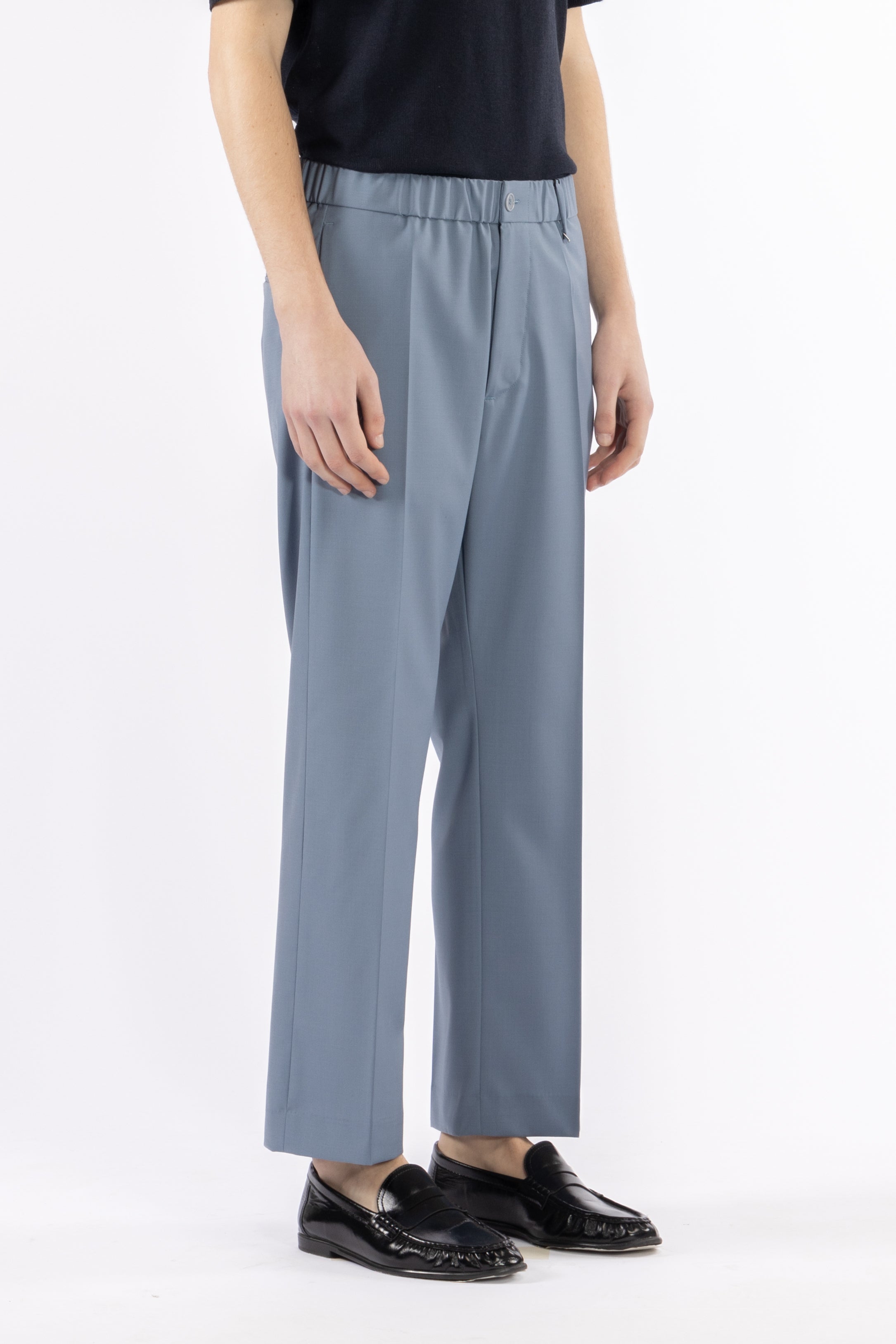 Pantalone con elastico in misto lana - Indaco