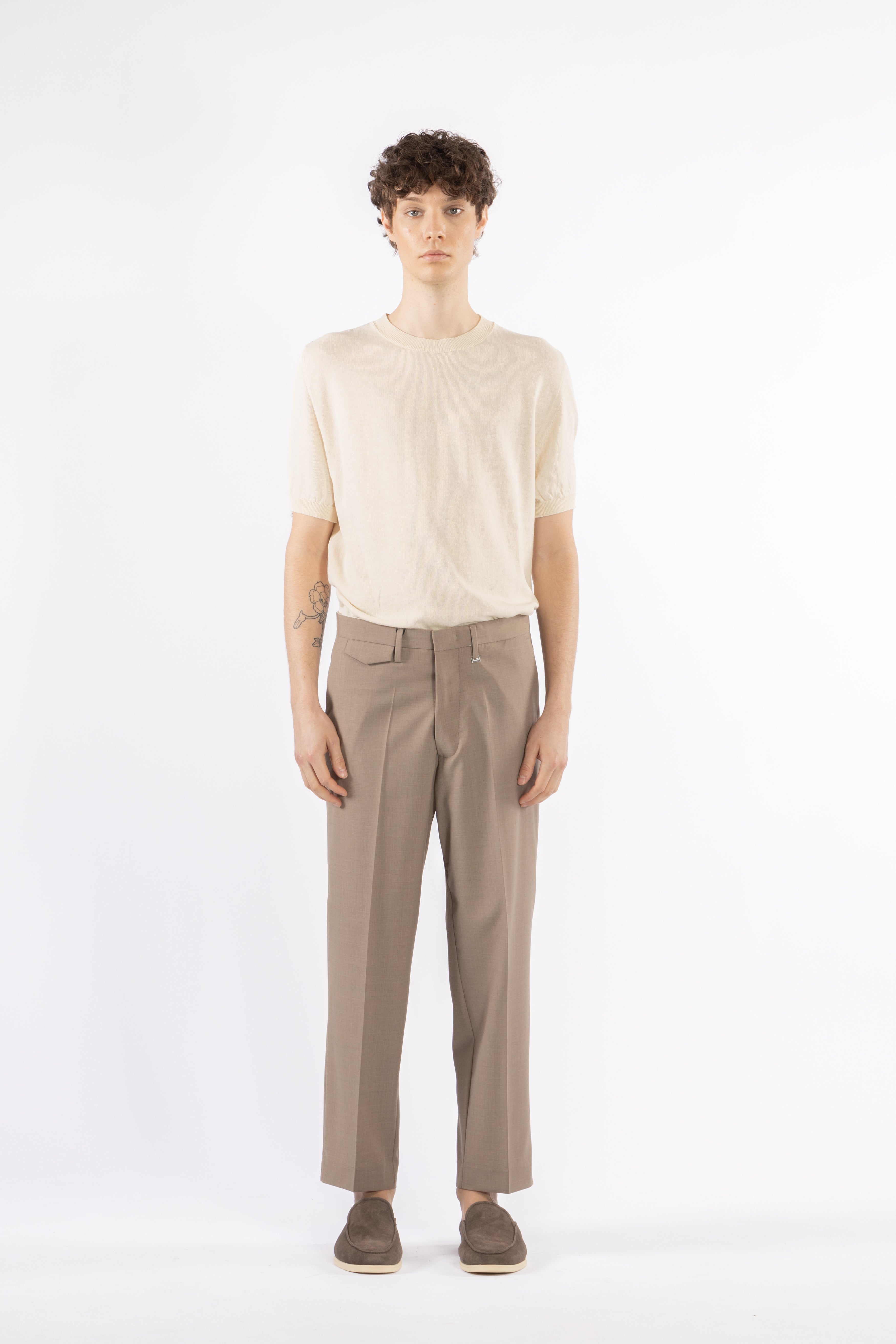 Pantalone regolare in misto lana - Taupe