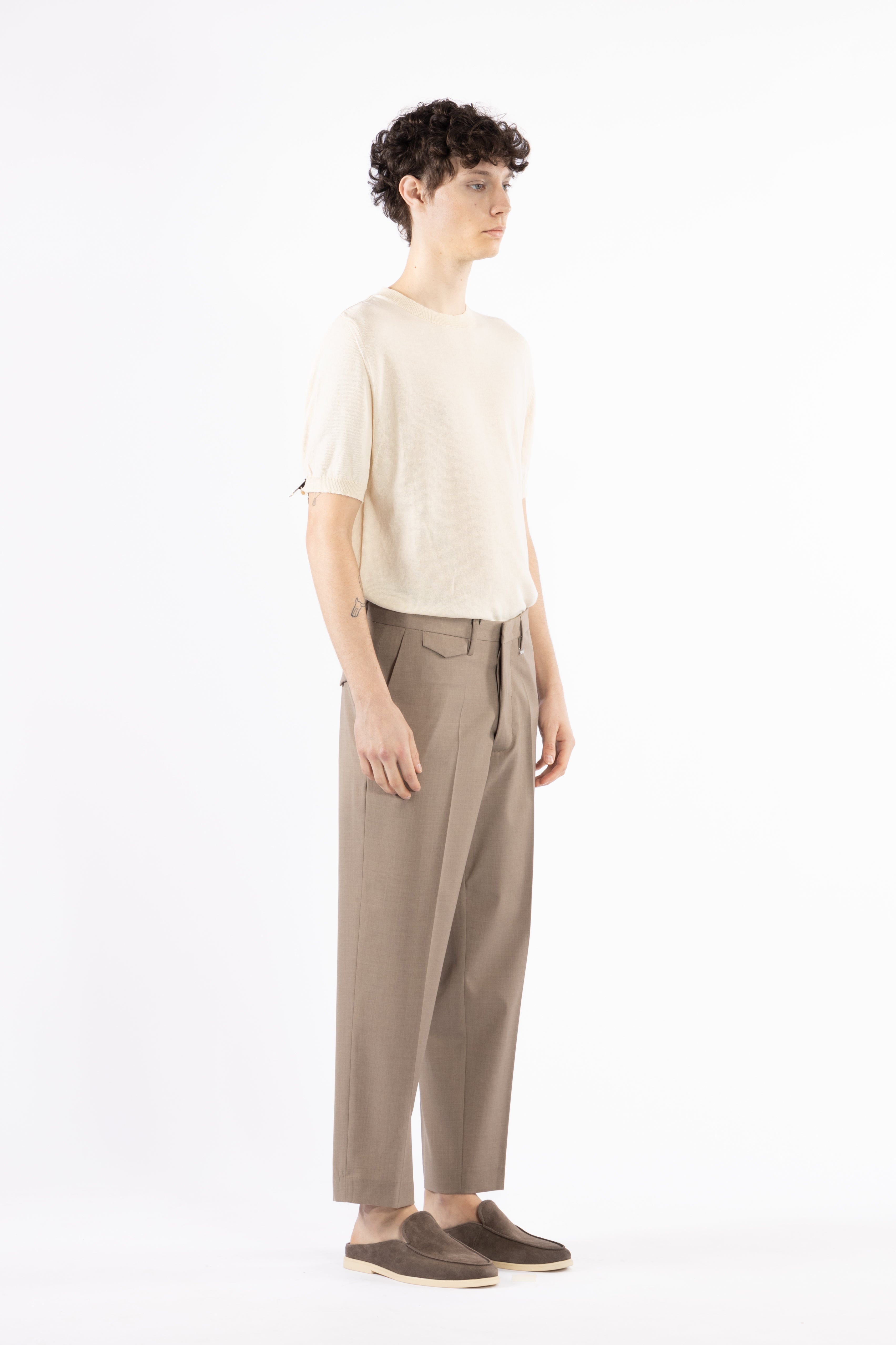 Pantalone regolare in misto lana - Taupe