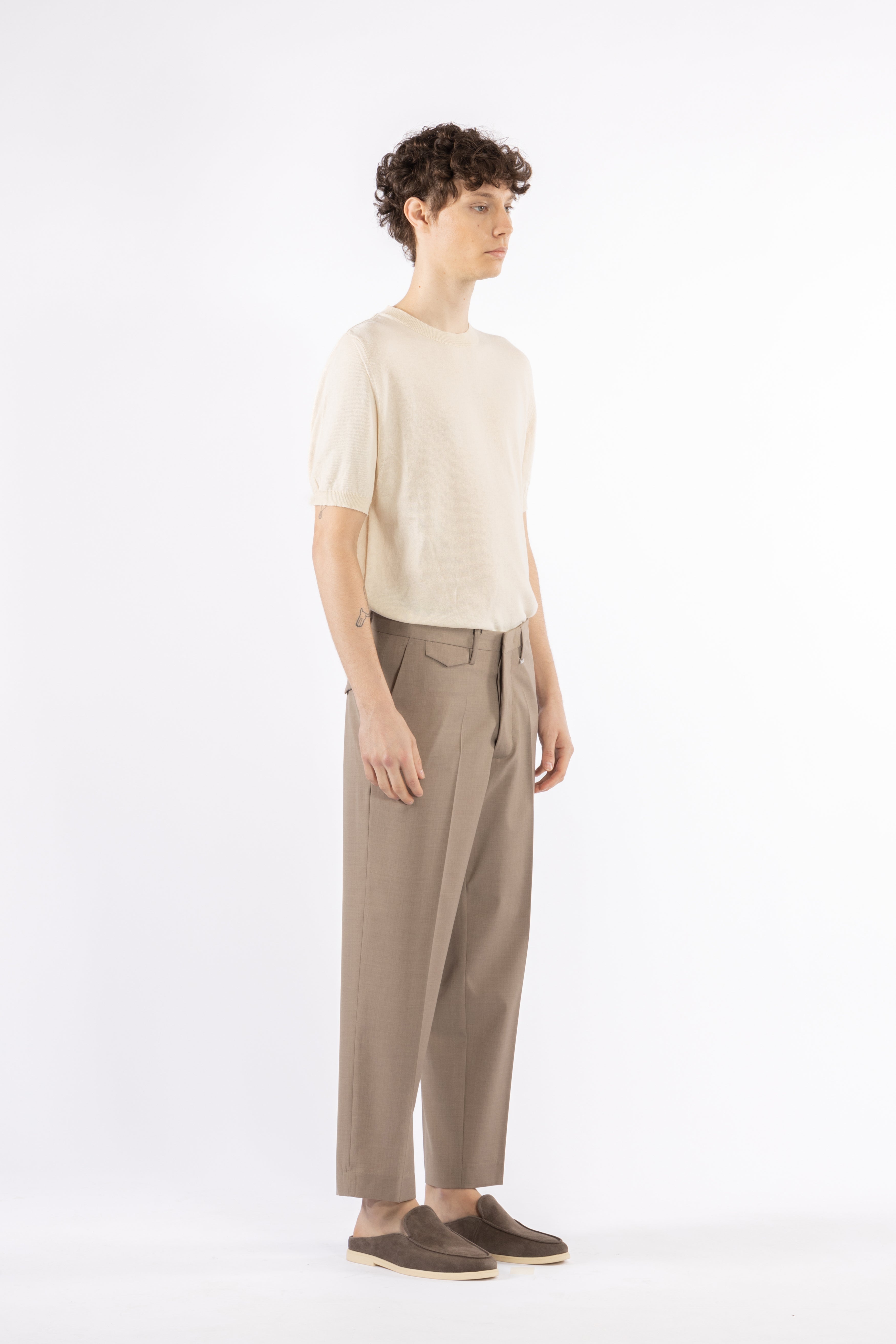 Pantalone regolare in misto lana - Taupe