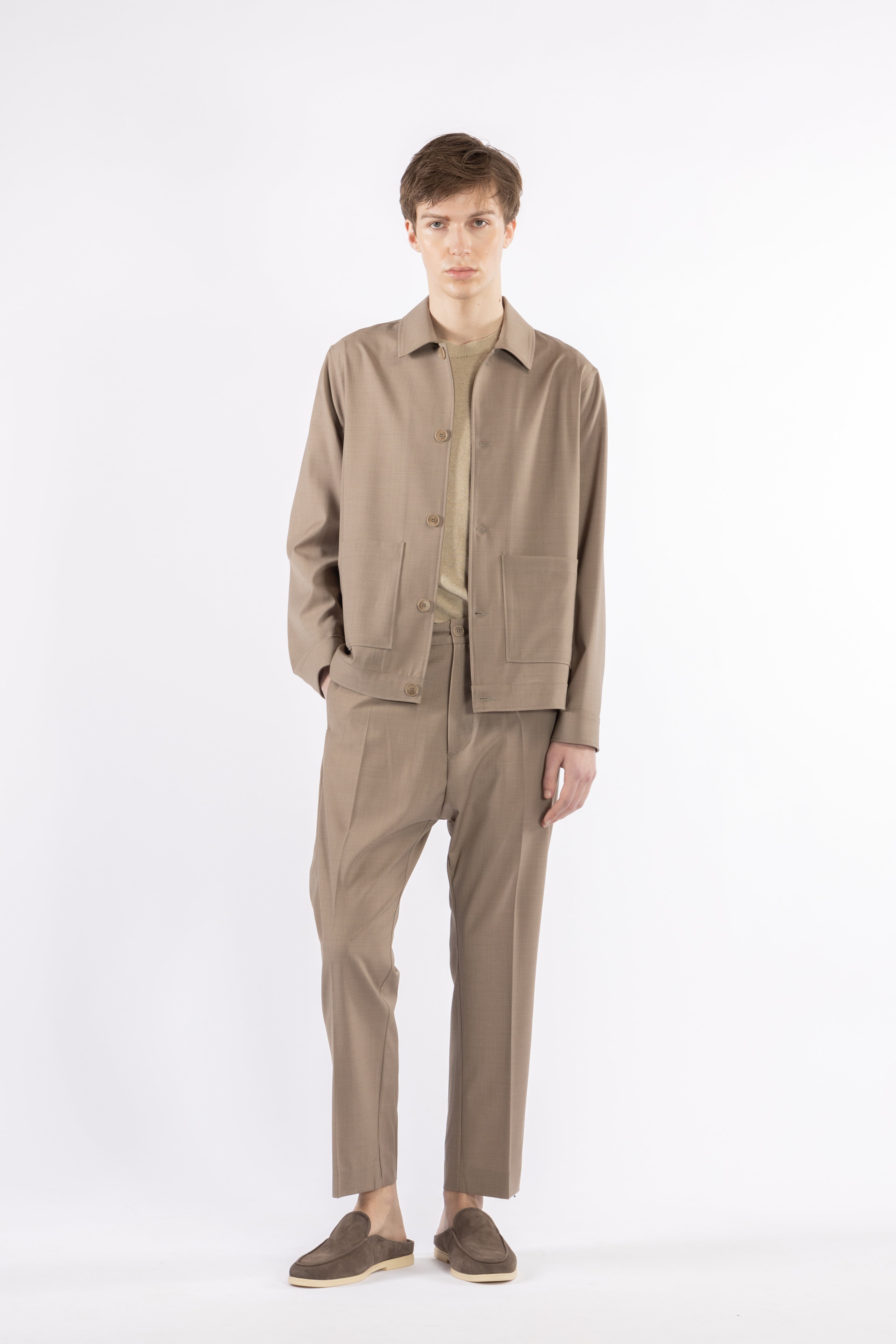 Giacca camicia sfoderata misto una - Taupe