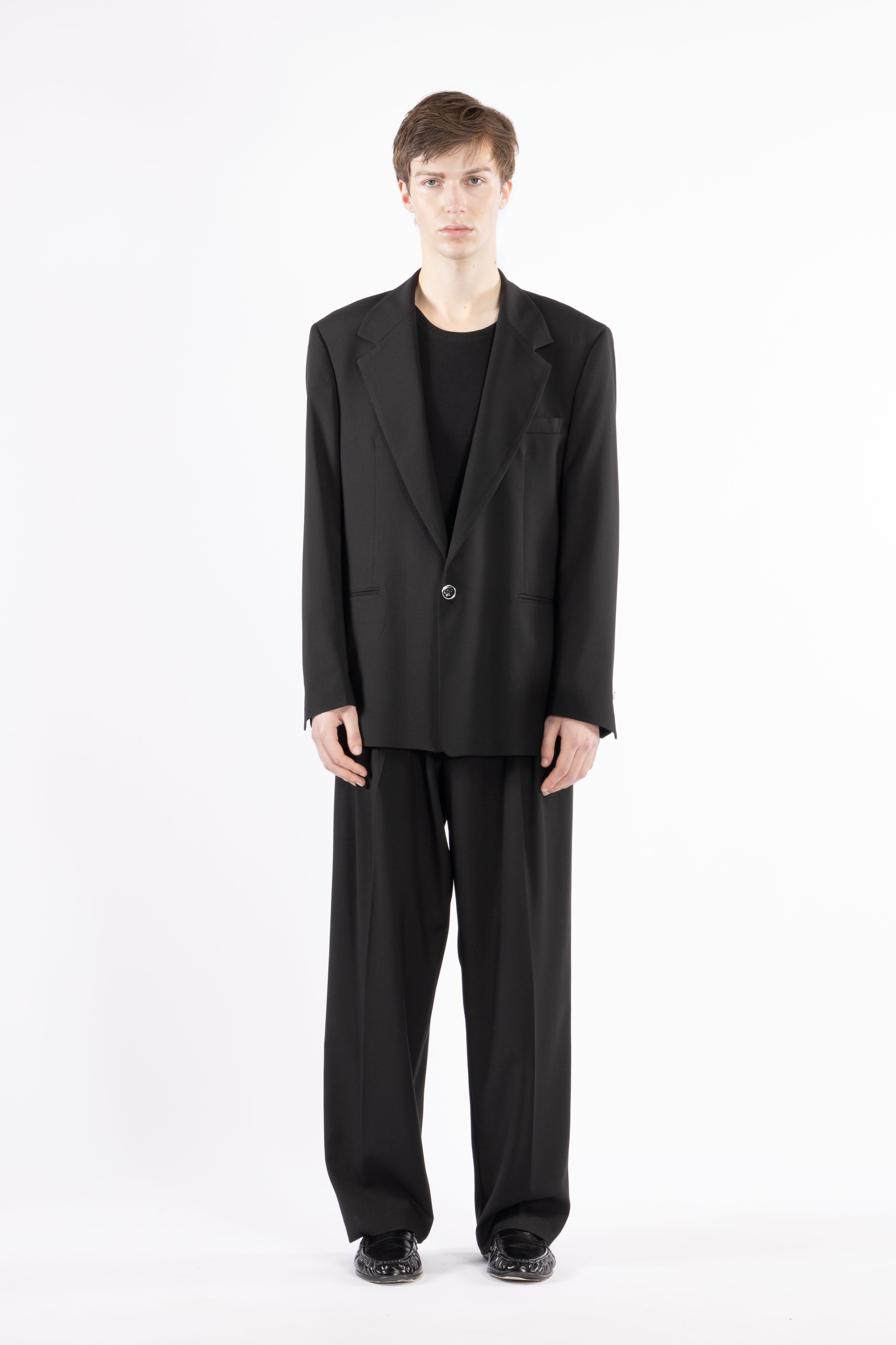 Pantalone fondo ampio con pinces - Nero