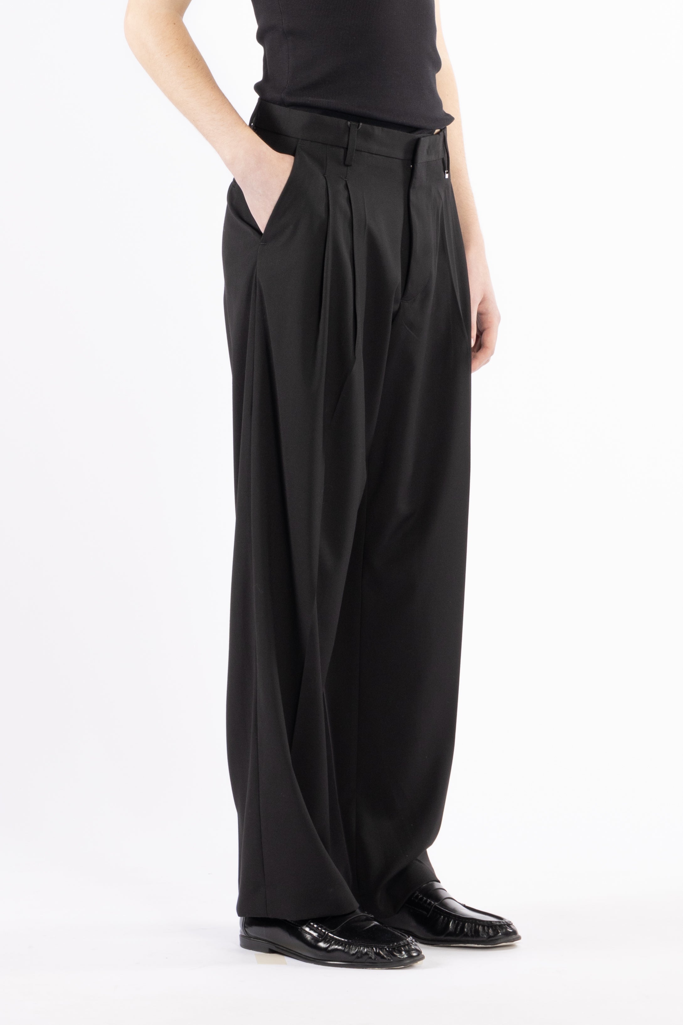 Pantalone fondo ampio con pinces - Nero