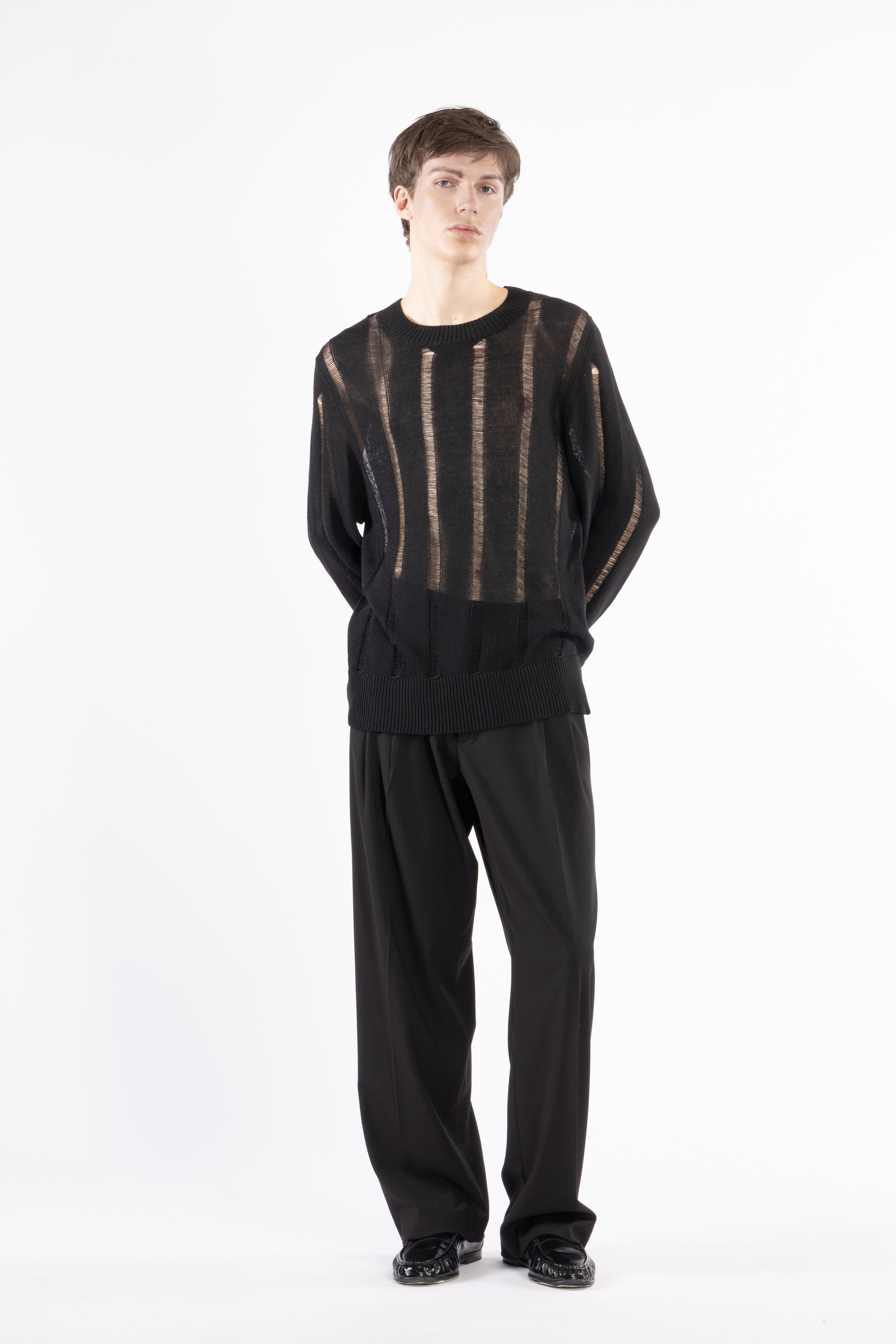 Pantalone fondo ampio con pinces - Nero