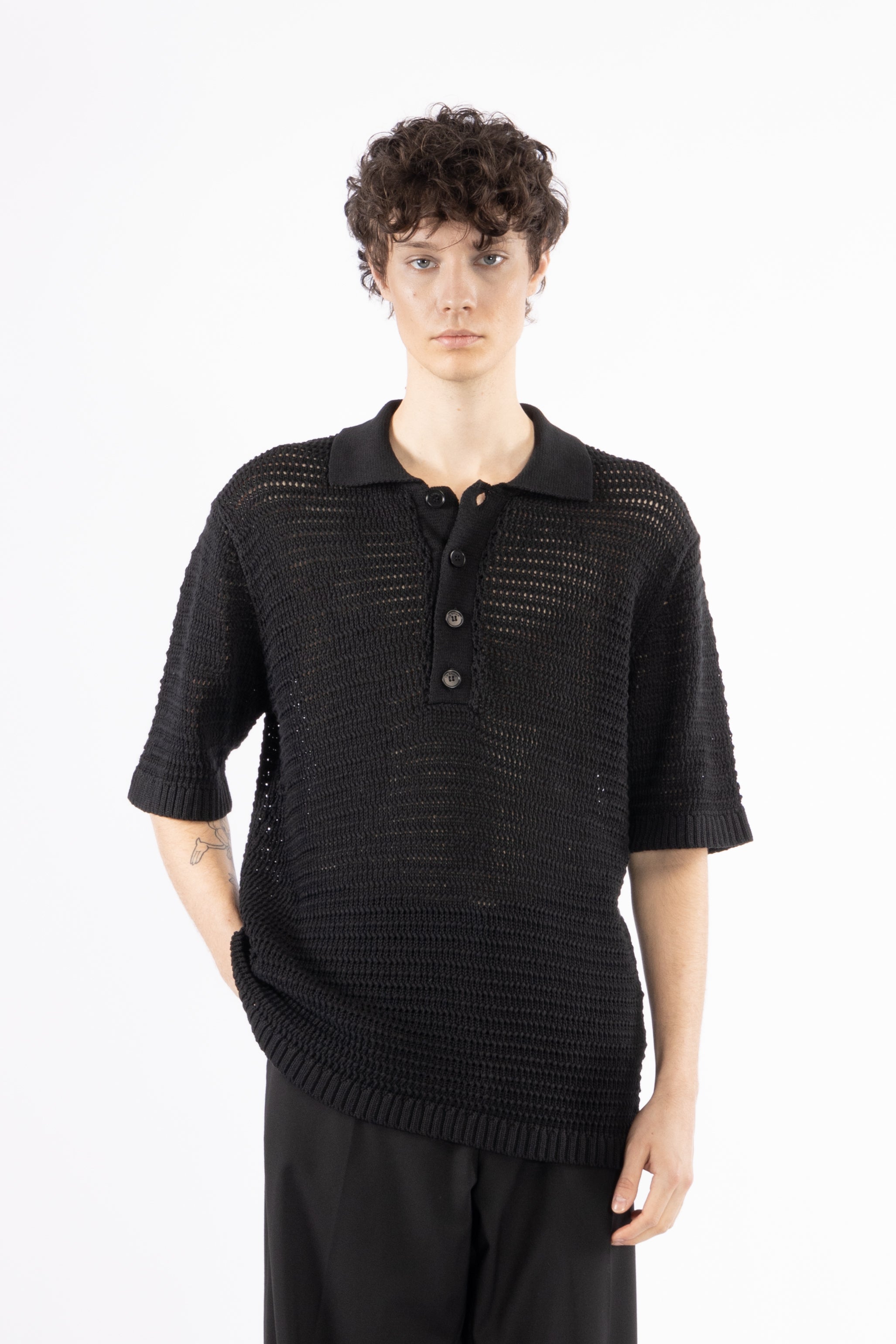 Polo crochet in maglia - Nero