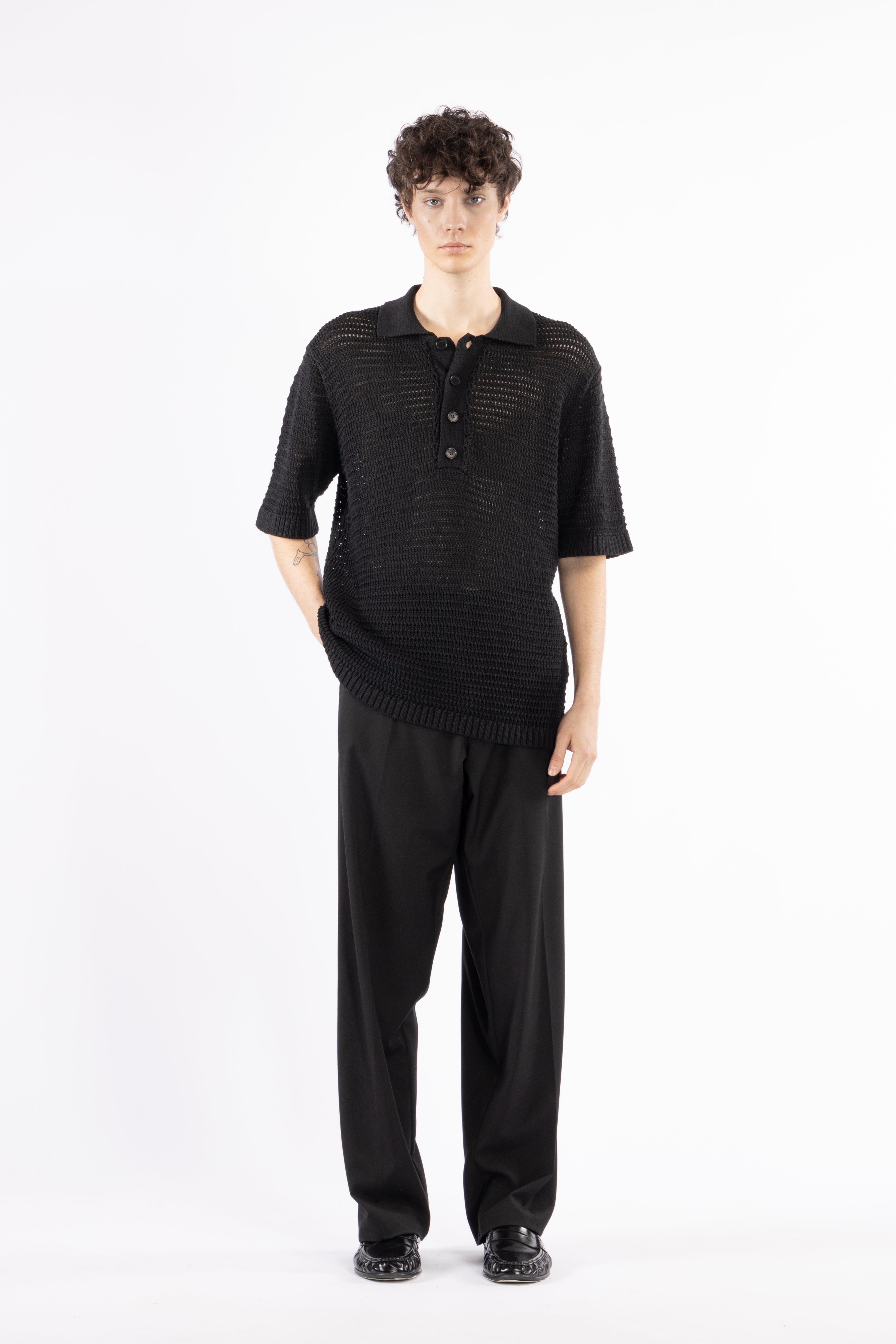 Polo crochet in maglia - Nero