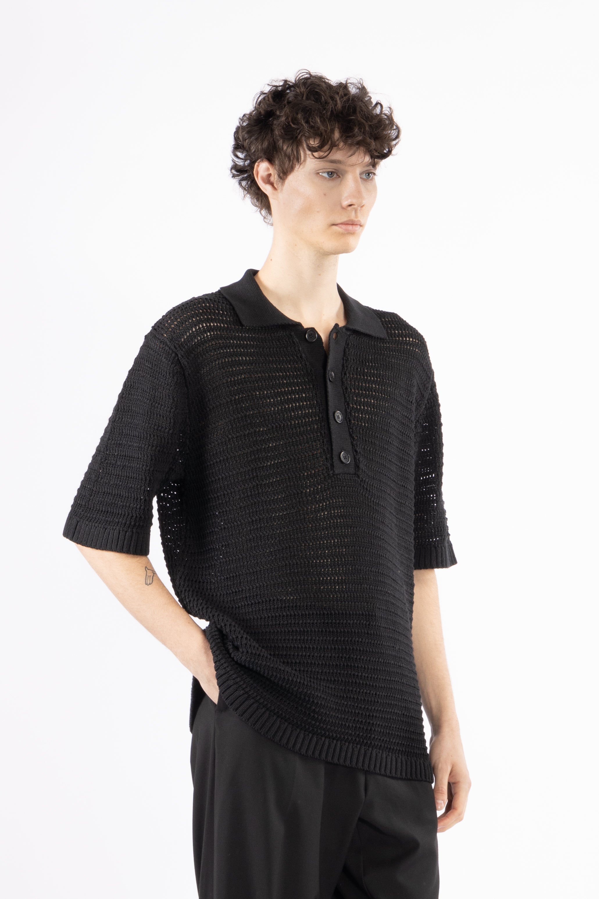 Polo crochet in maglia - Nero
