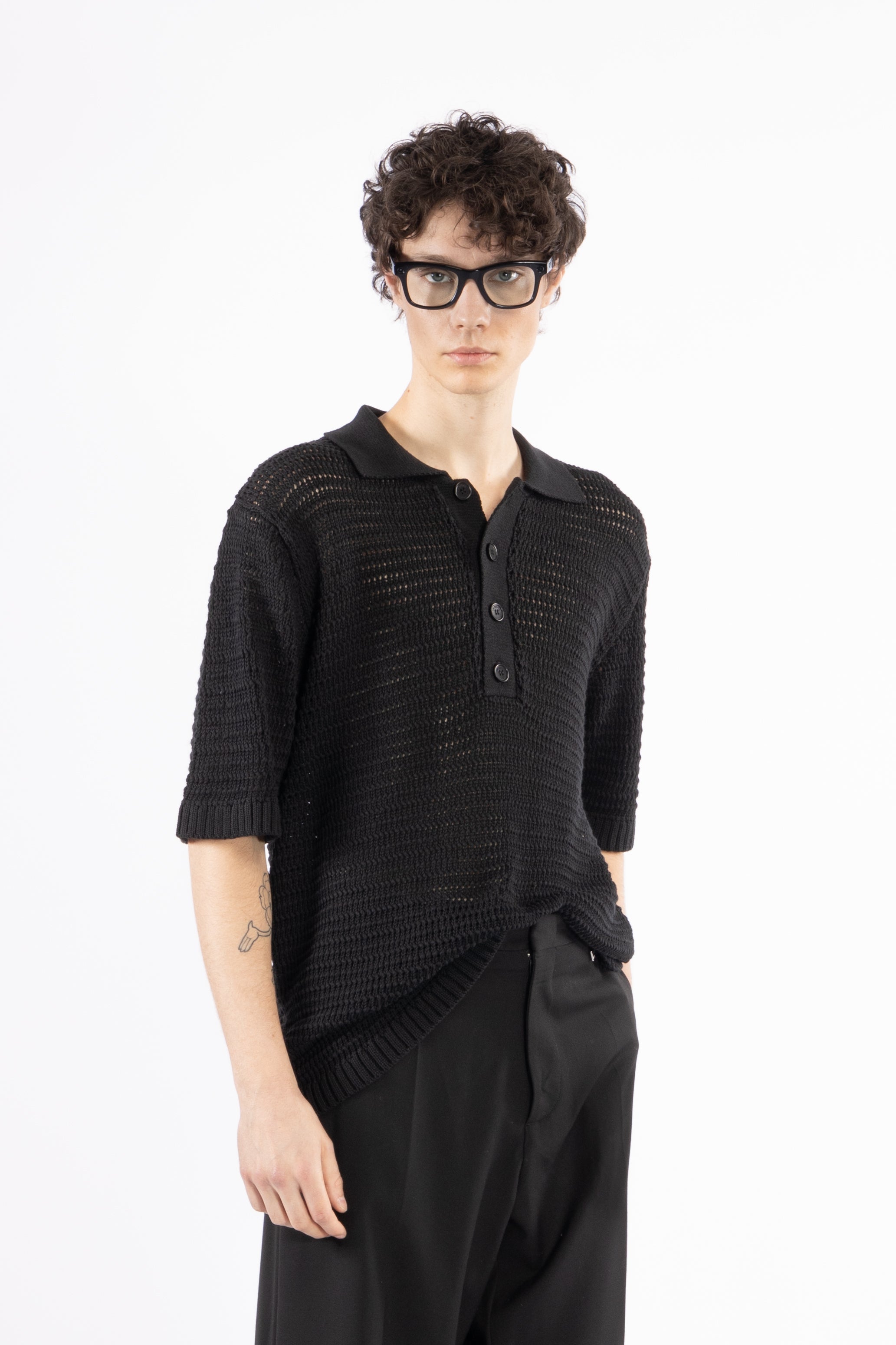 Polo crochet in maglia - Nero