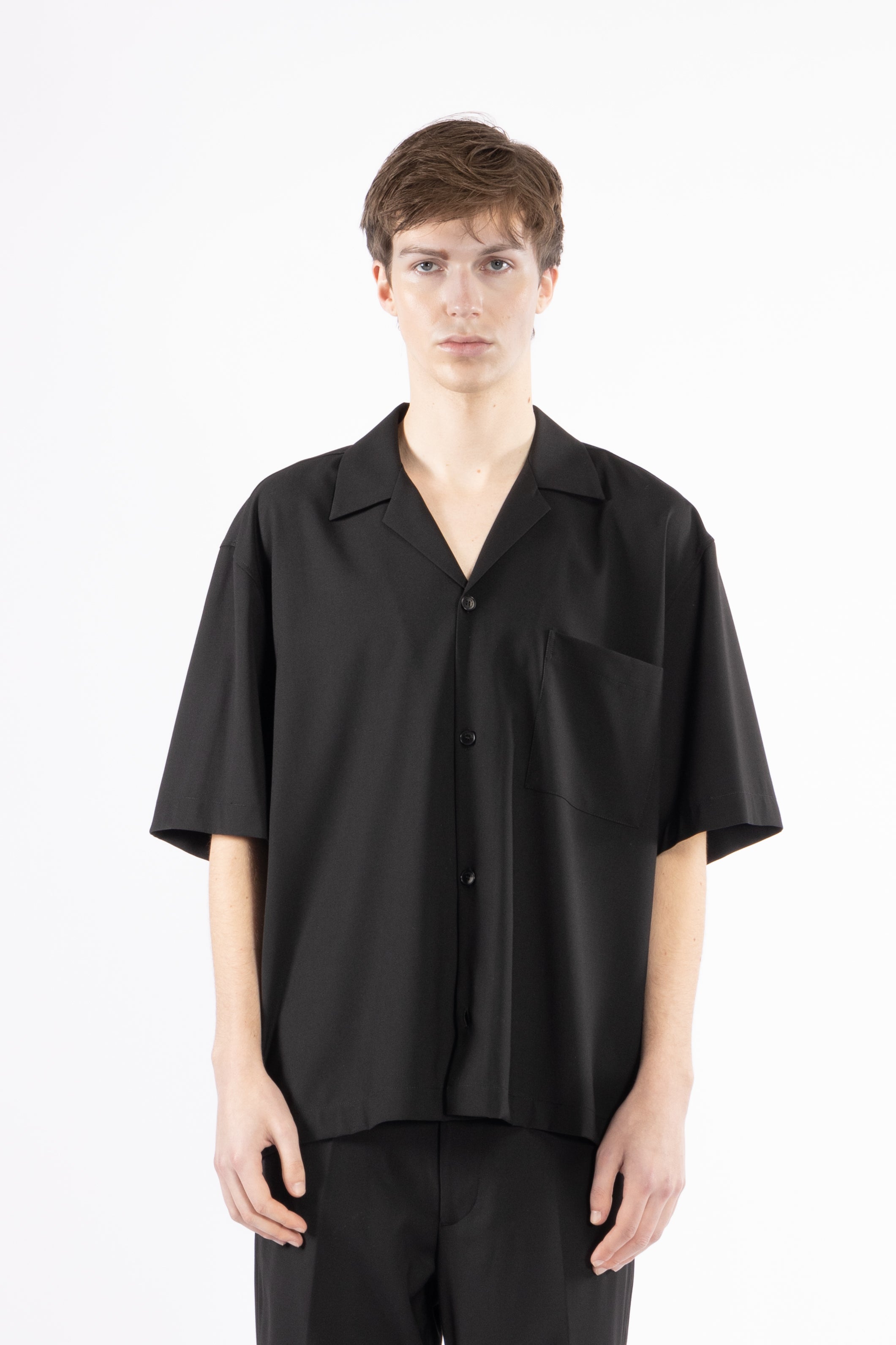 Camicia morbida collo aperto - Nero