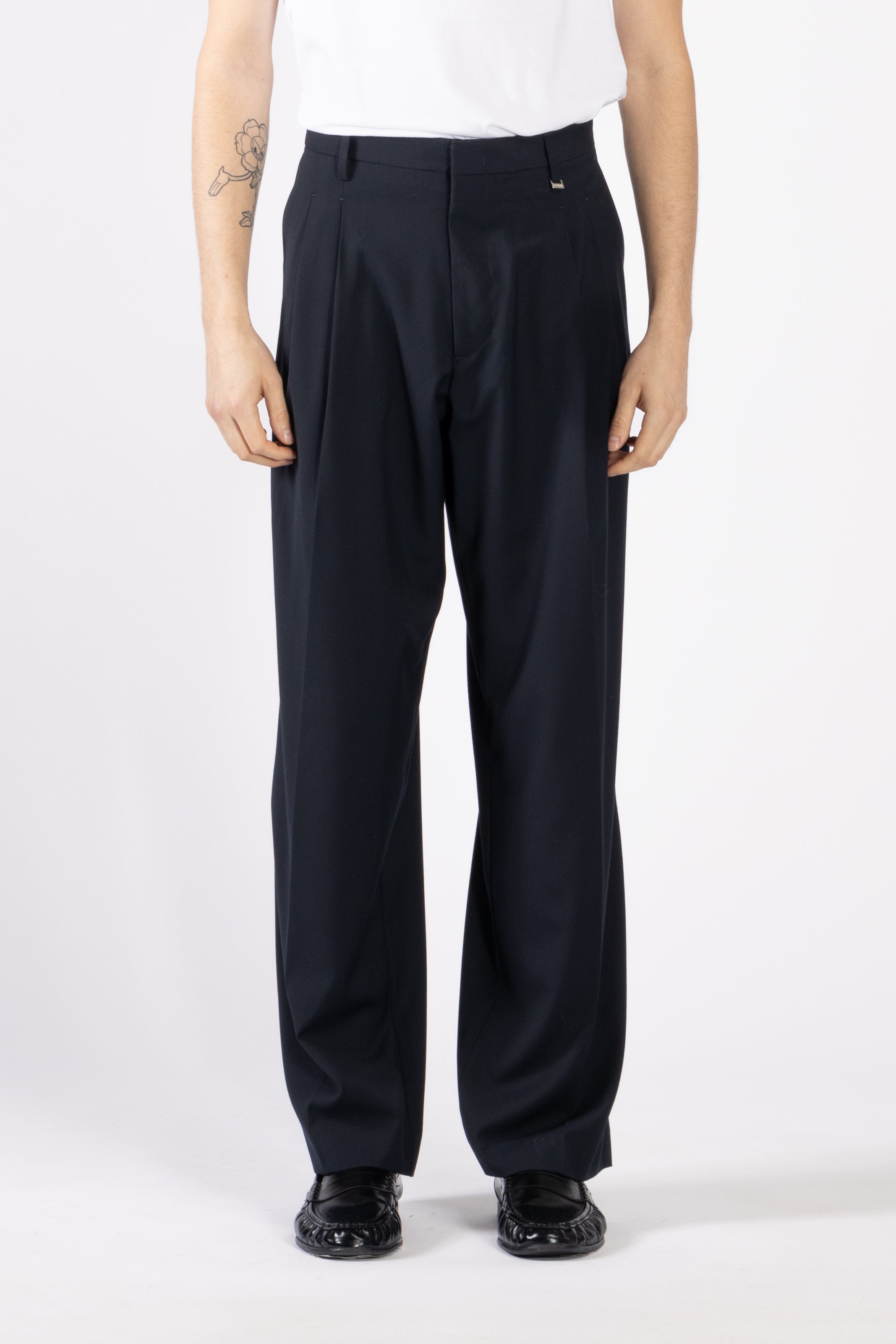 Pantalone fondo ampio con pinces - Blu