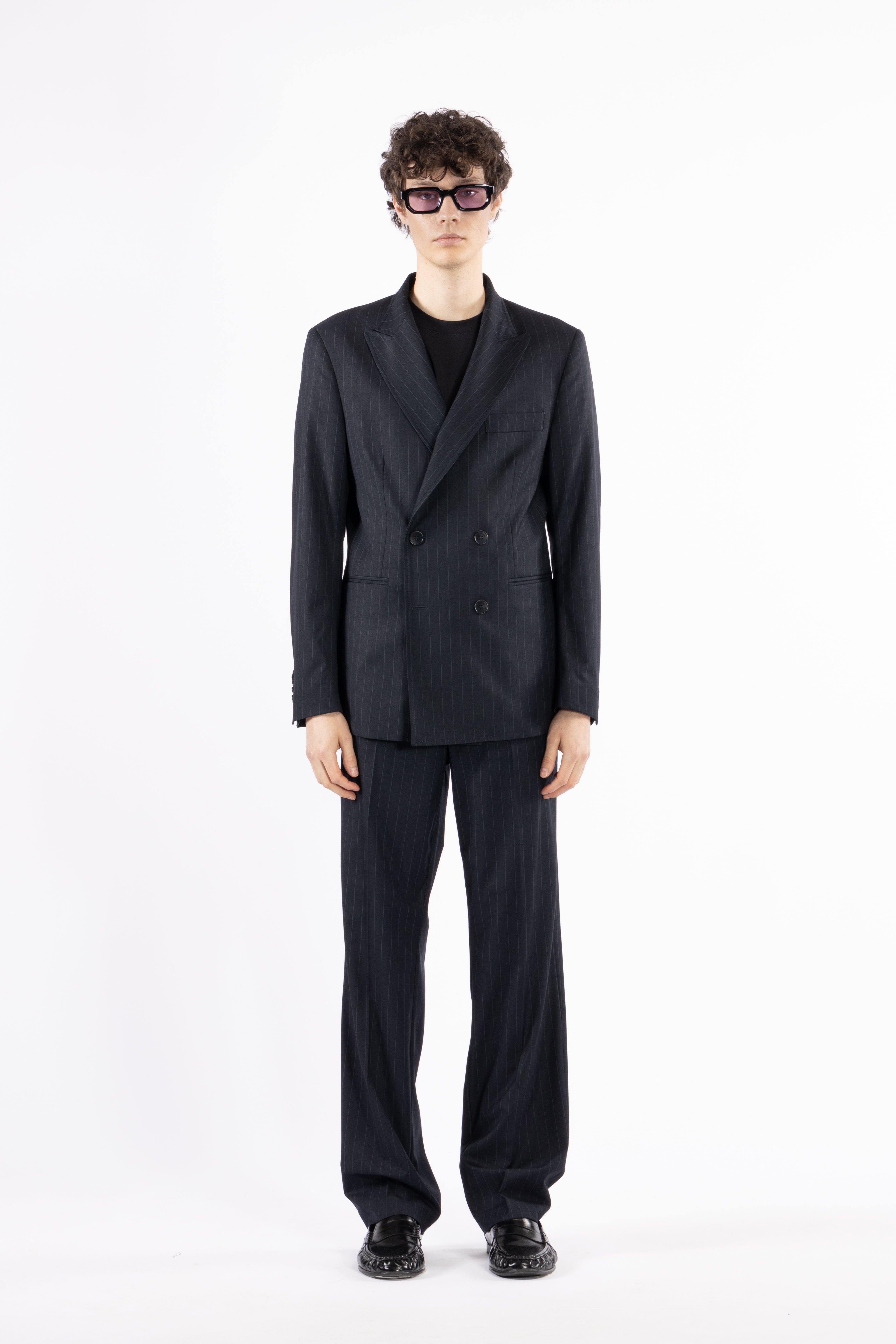Pantalone gamba dritta gessato - Blu
