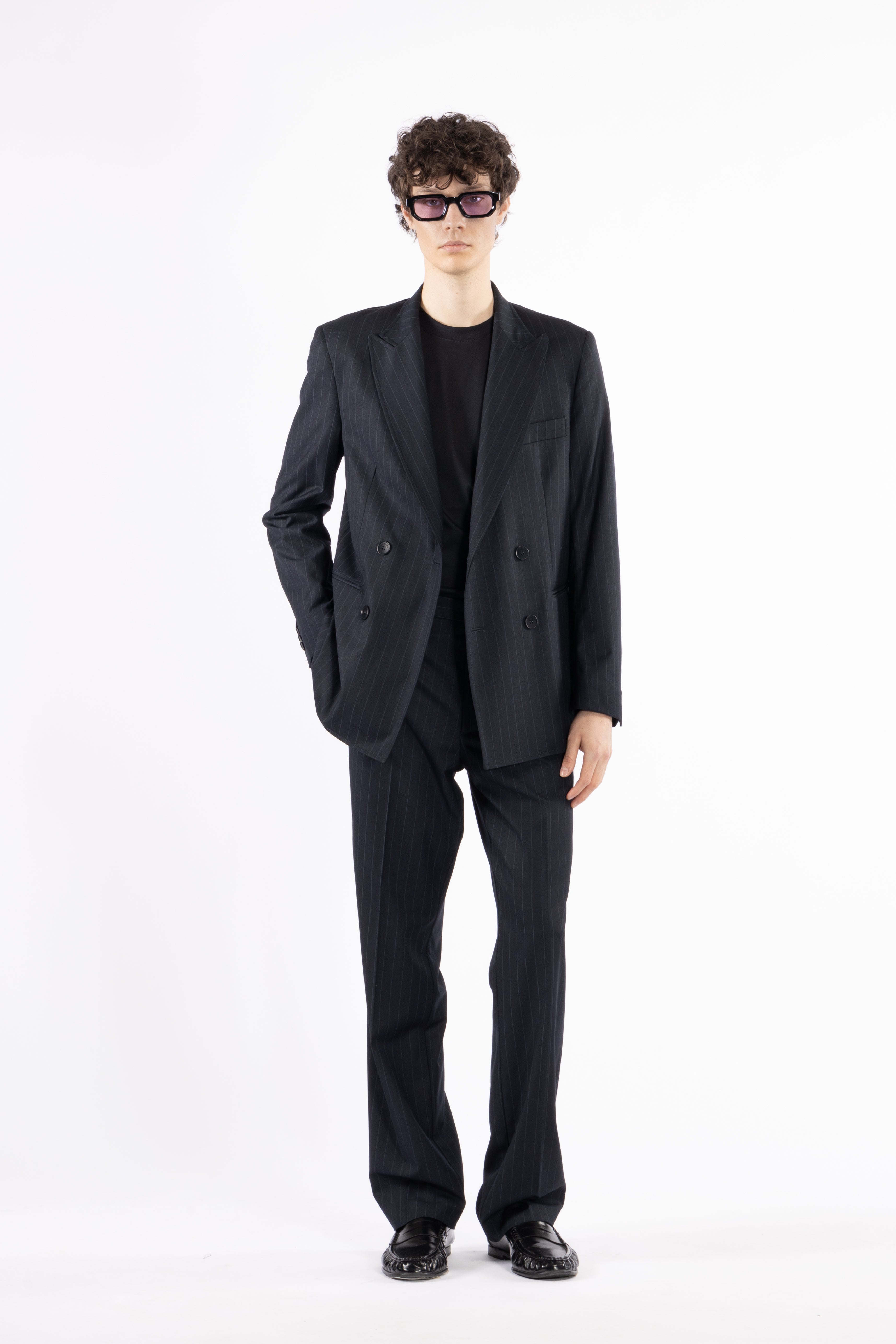 Pantalone gamba dritta gessato - Blu