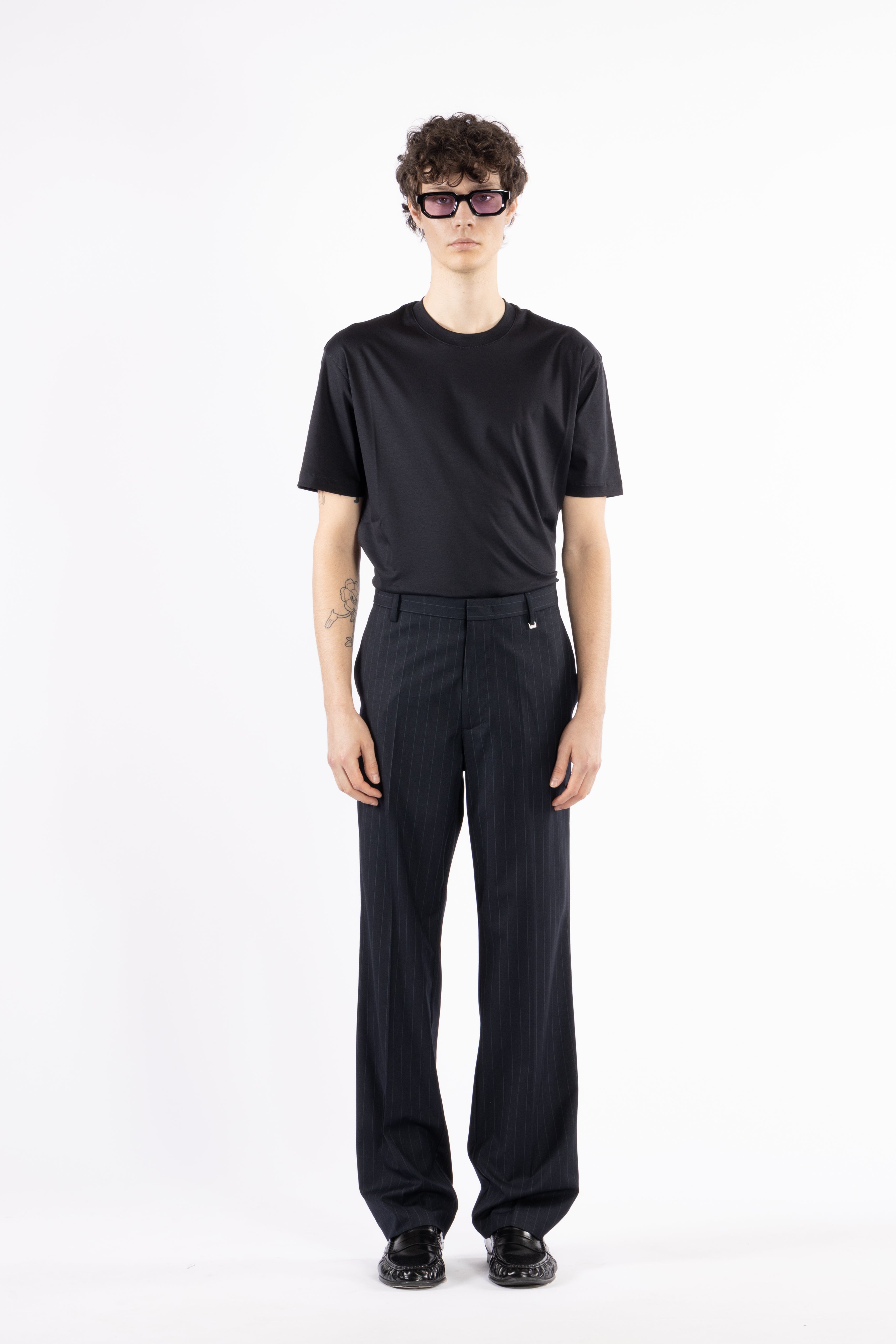 Pantalone gamba dritta gessato - Blu