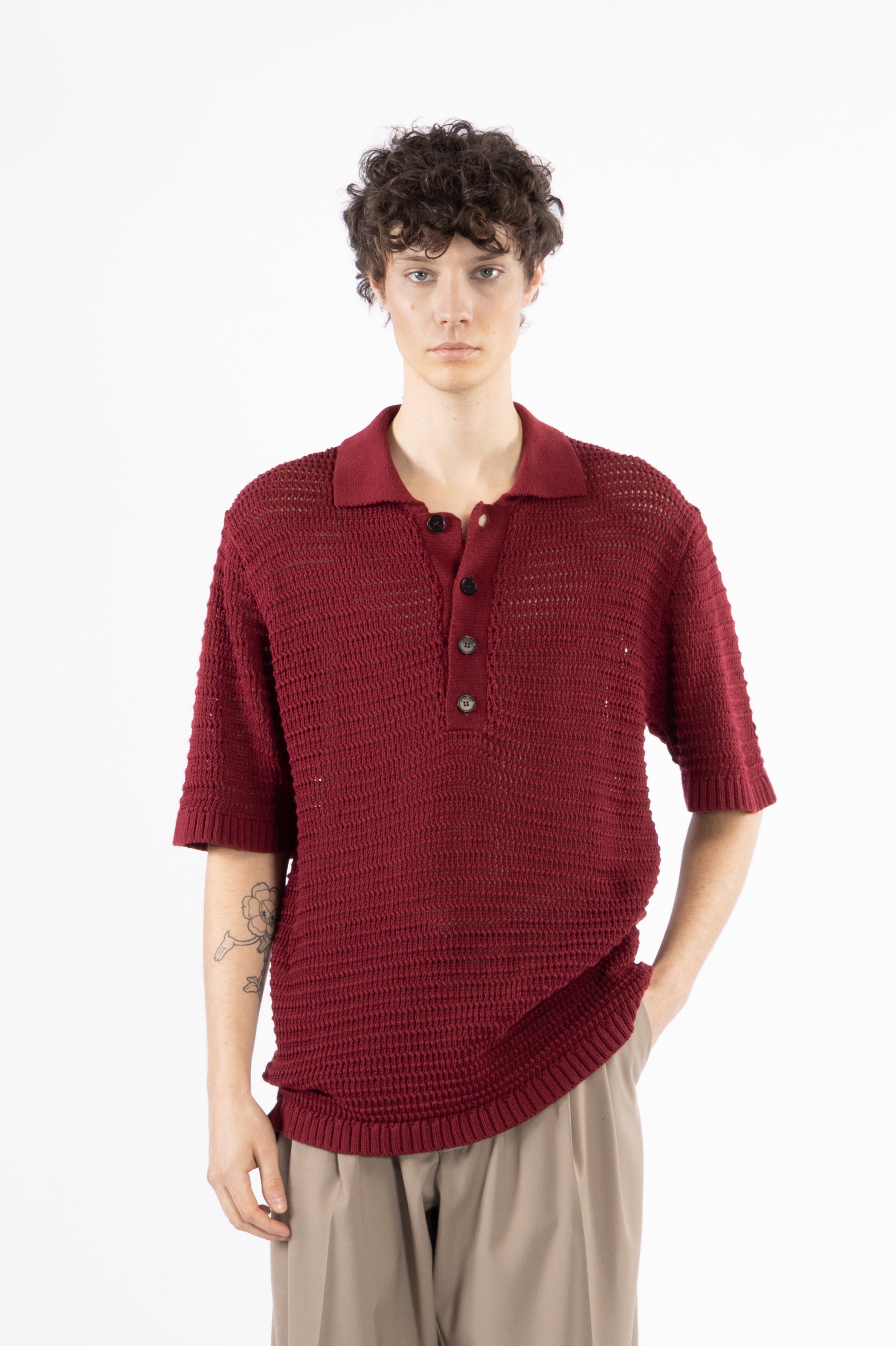 Polo crochet in maglia - Bordeaux