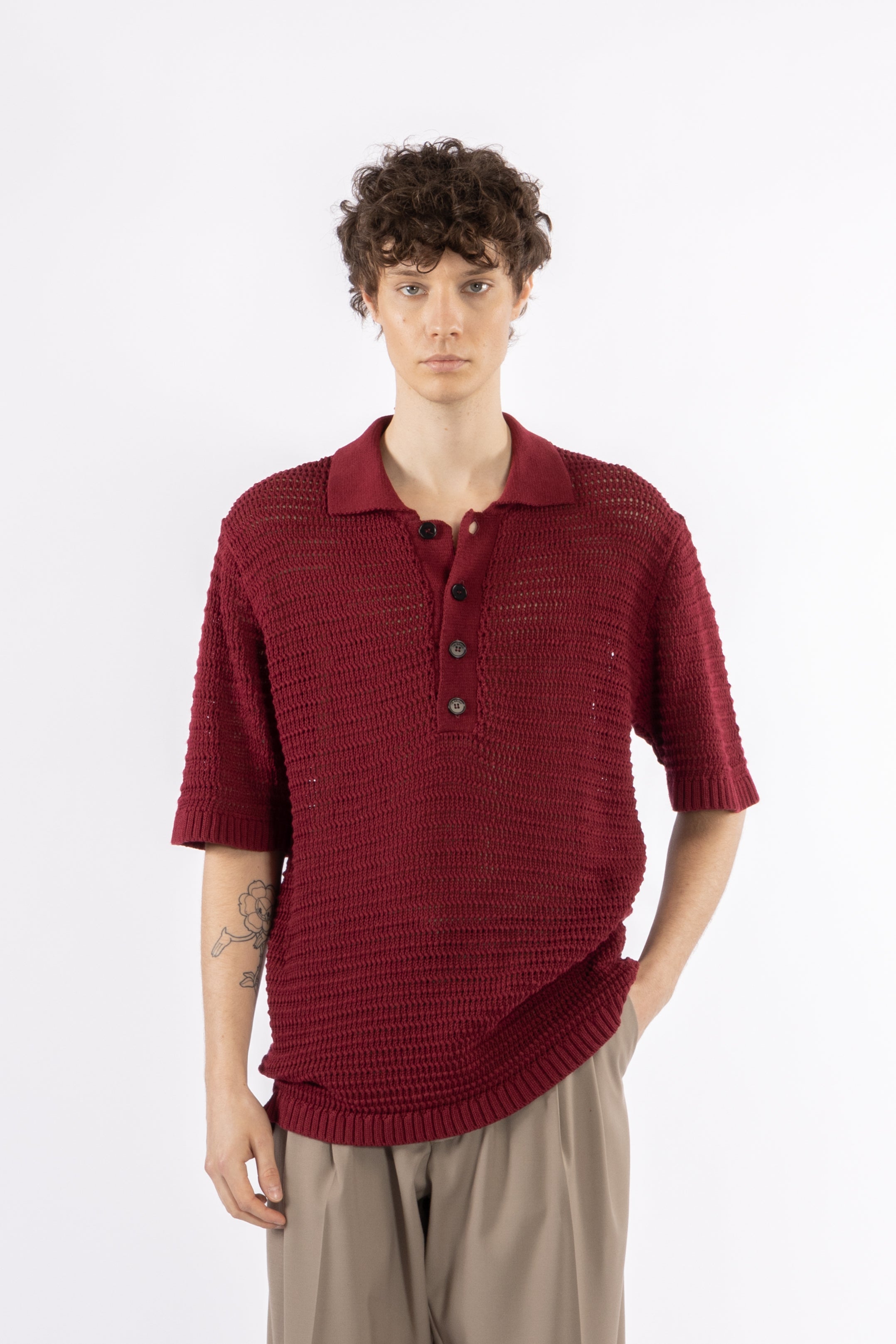 Polo crochet in maglia - Bordeaux