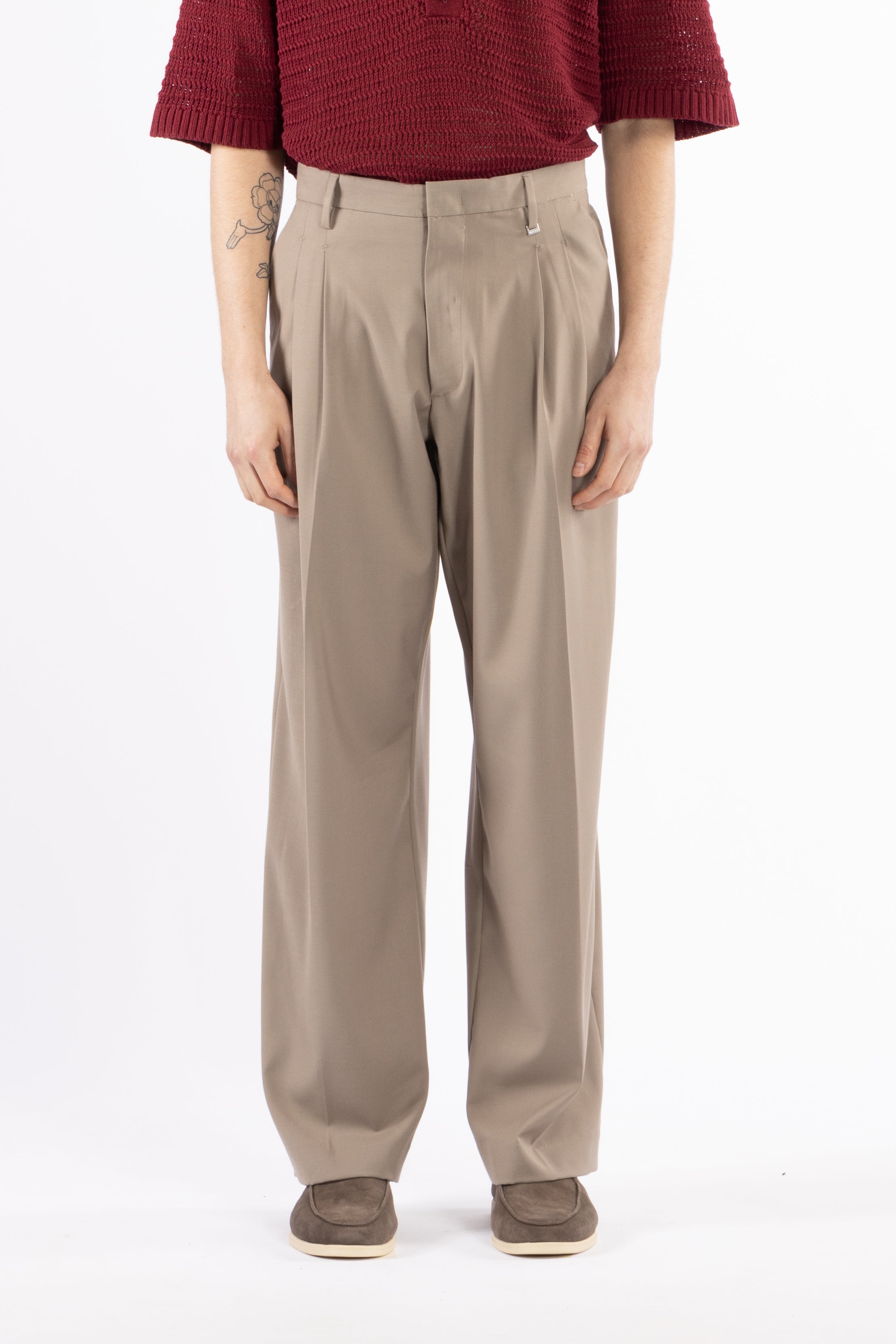 Pantalone fondo ampio con pinces - Taupe