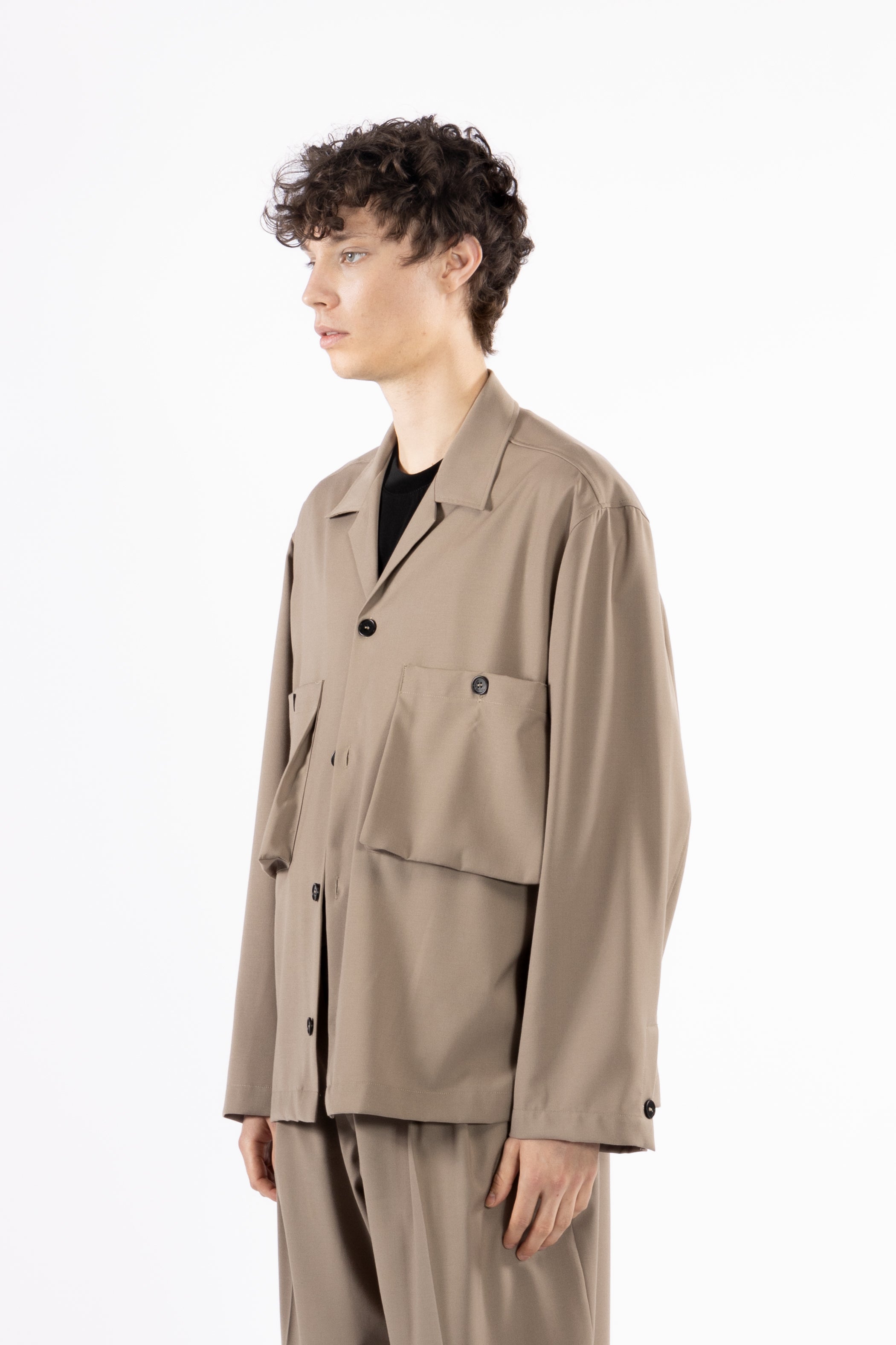 Camicia tasconi collo aperto - Taupe